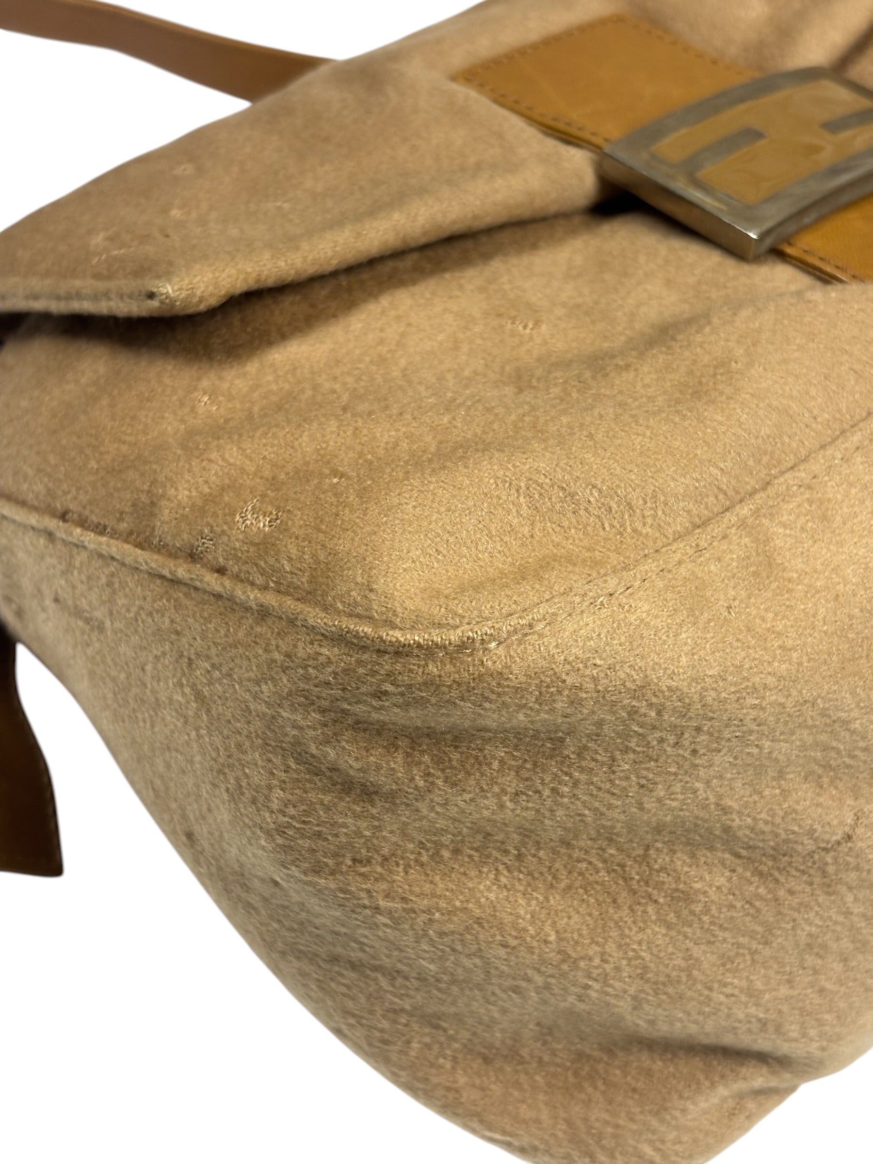 Fendi Brown Leather Trim/Wool Mamma Baguette