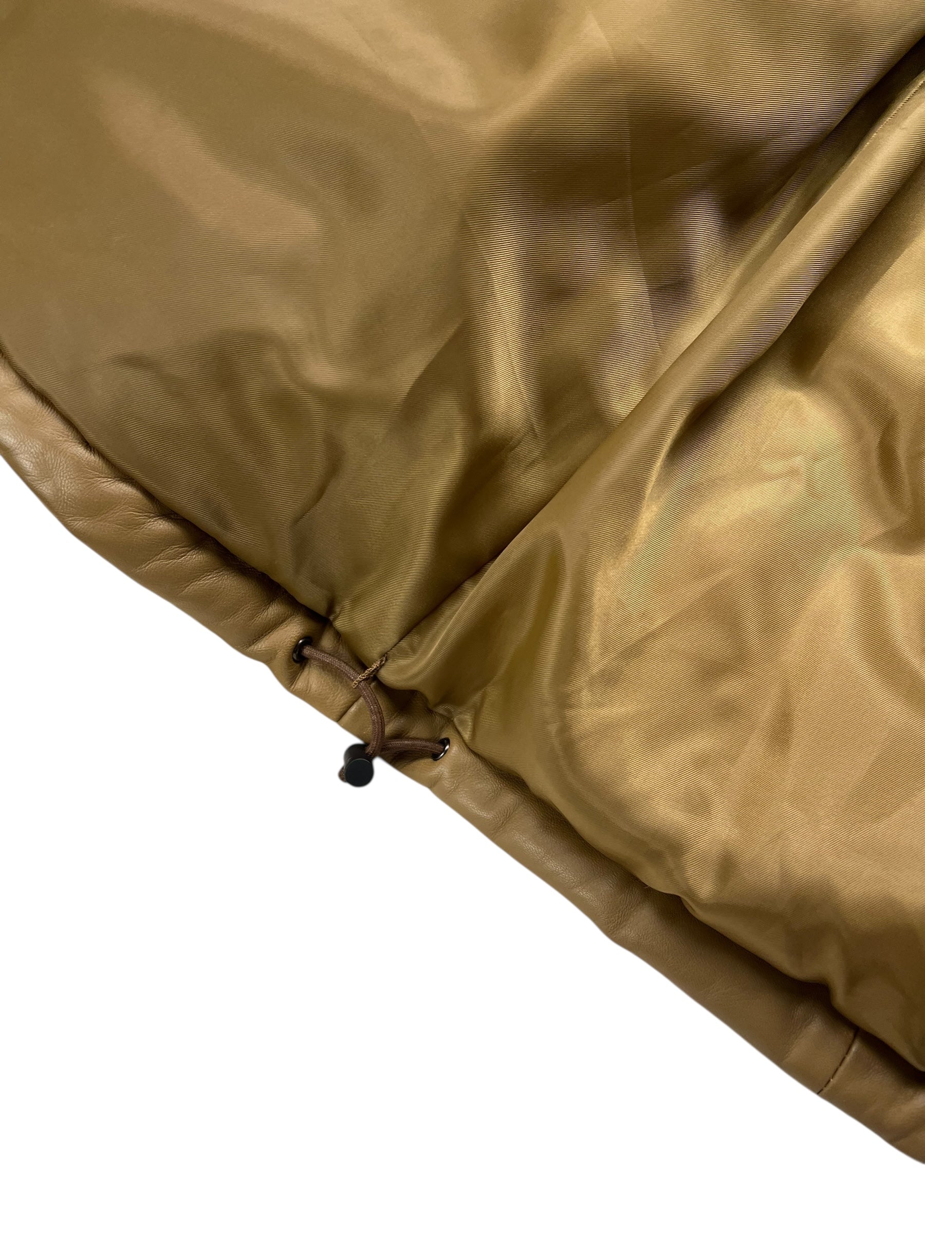 Balmain Beige Leather Puffer Fur Hooded Coat