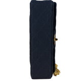 Chanel Navy Blue Cotton Jersey Classic Double Flap Shoulder Bag
