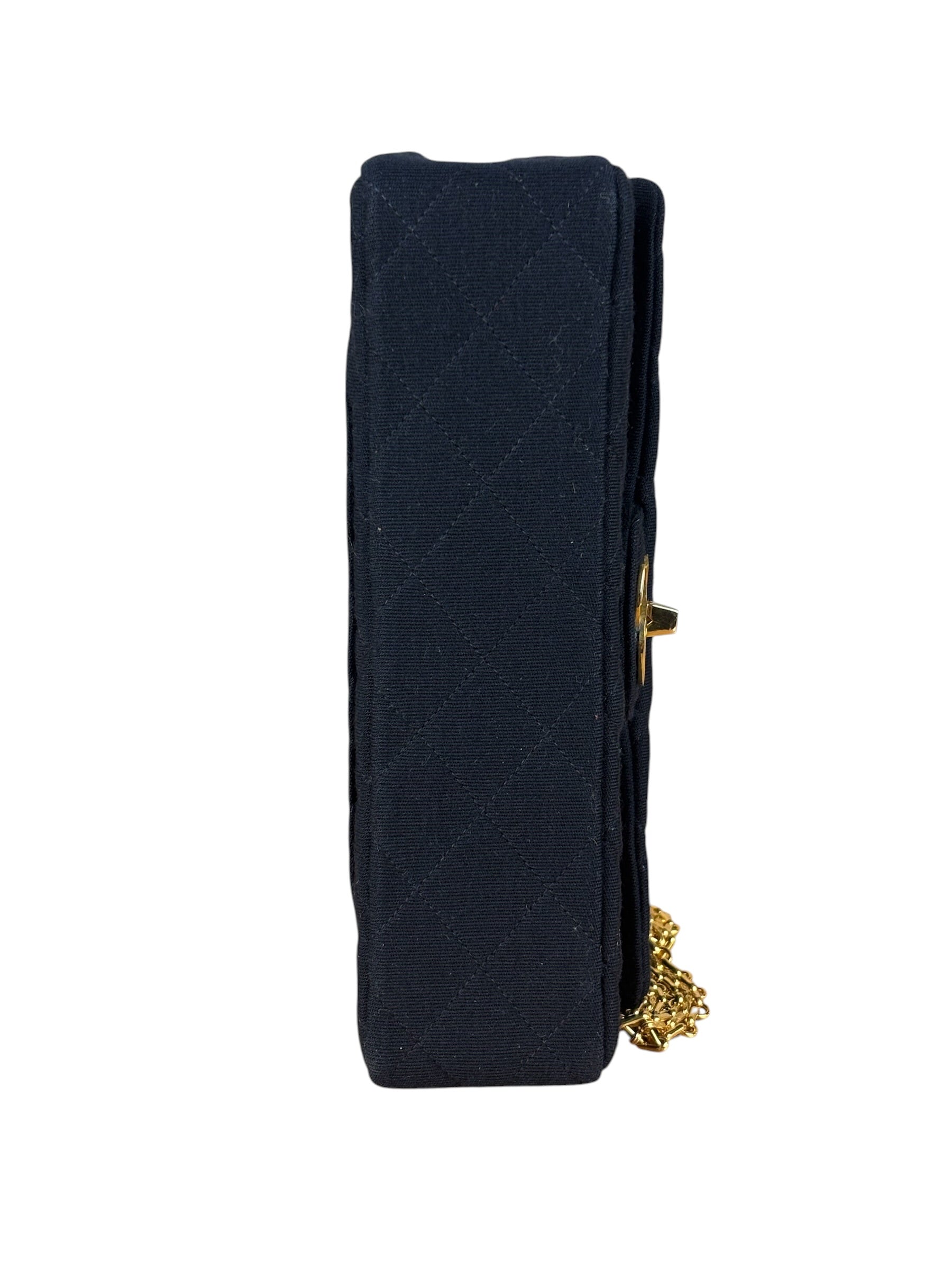 Chanel Navy Blue Cotton Jersey Classic Double Flap Shoulder Bag