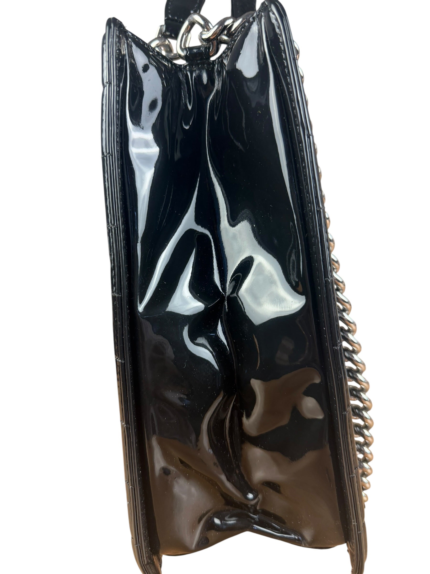 Chanel Black Patent Leather Boy Tote Two-Way Bag 2012