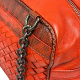 Bottega Veneta Red Lambskin/Lizard Intrecciato Shoulder Bag