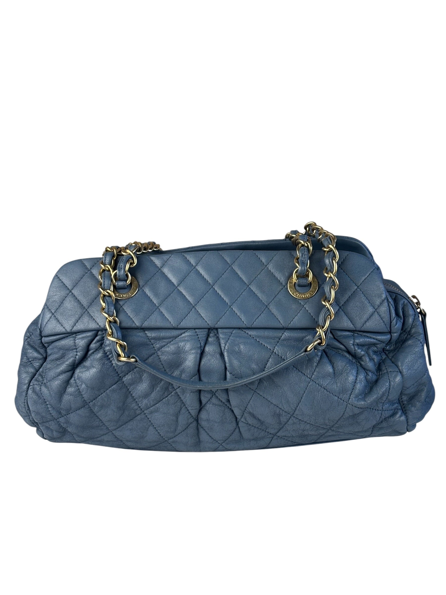 Chanel Blue Quilted Calfskin Iridescent Bowling Bag 2011
