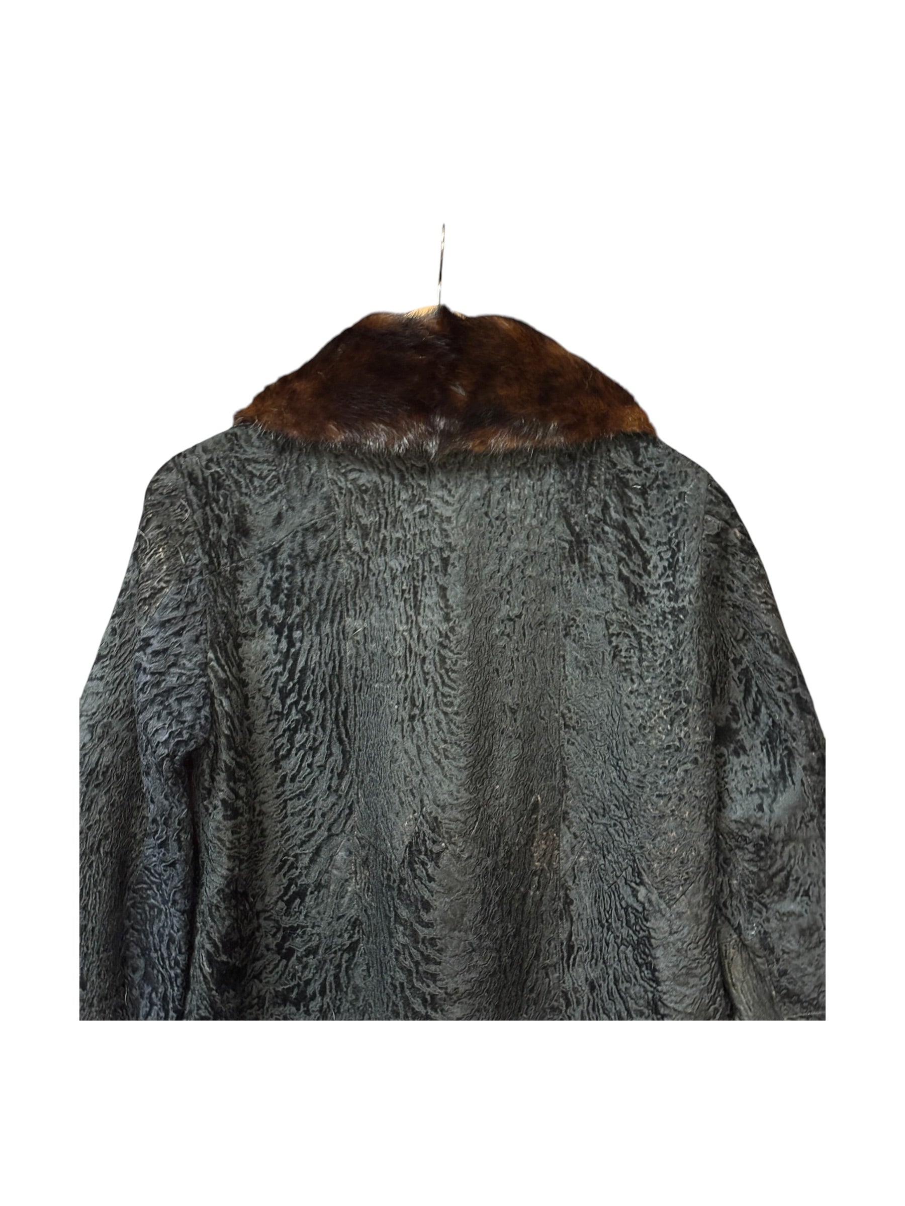 Vintage Black Collar Mink Fur Trim Jacket