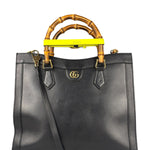 Gucci Black Leather Bamboo Diana 2Way Tote Bag