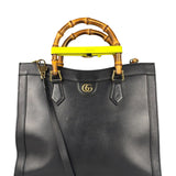 Gucci Black Leather Bamboo Diana 2Way Tote Bag