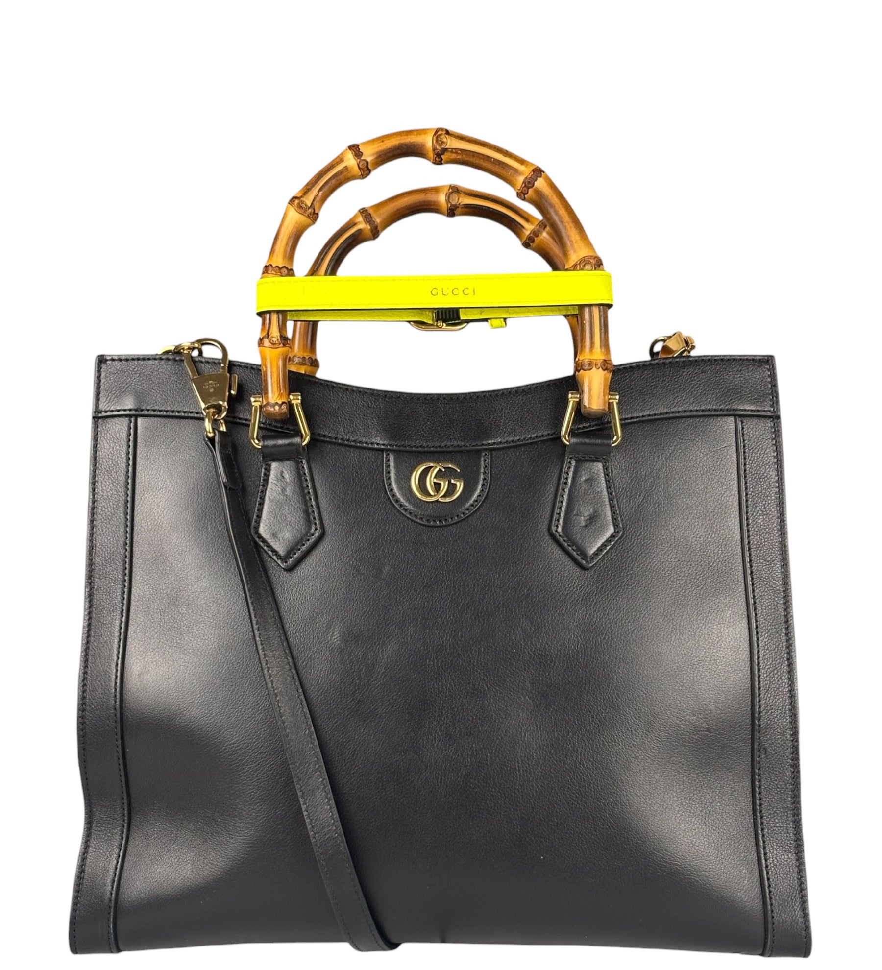 Gucci Black Leather Bamboo Diana 2Way Tote Bag