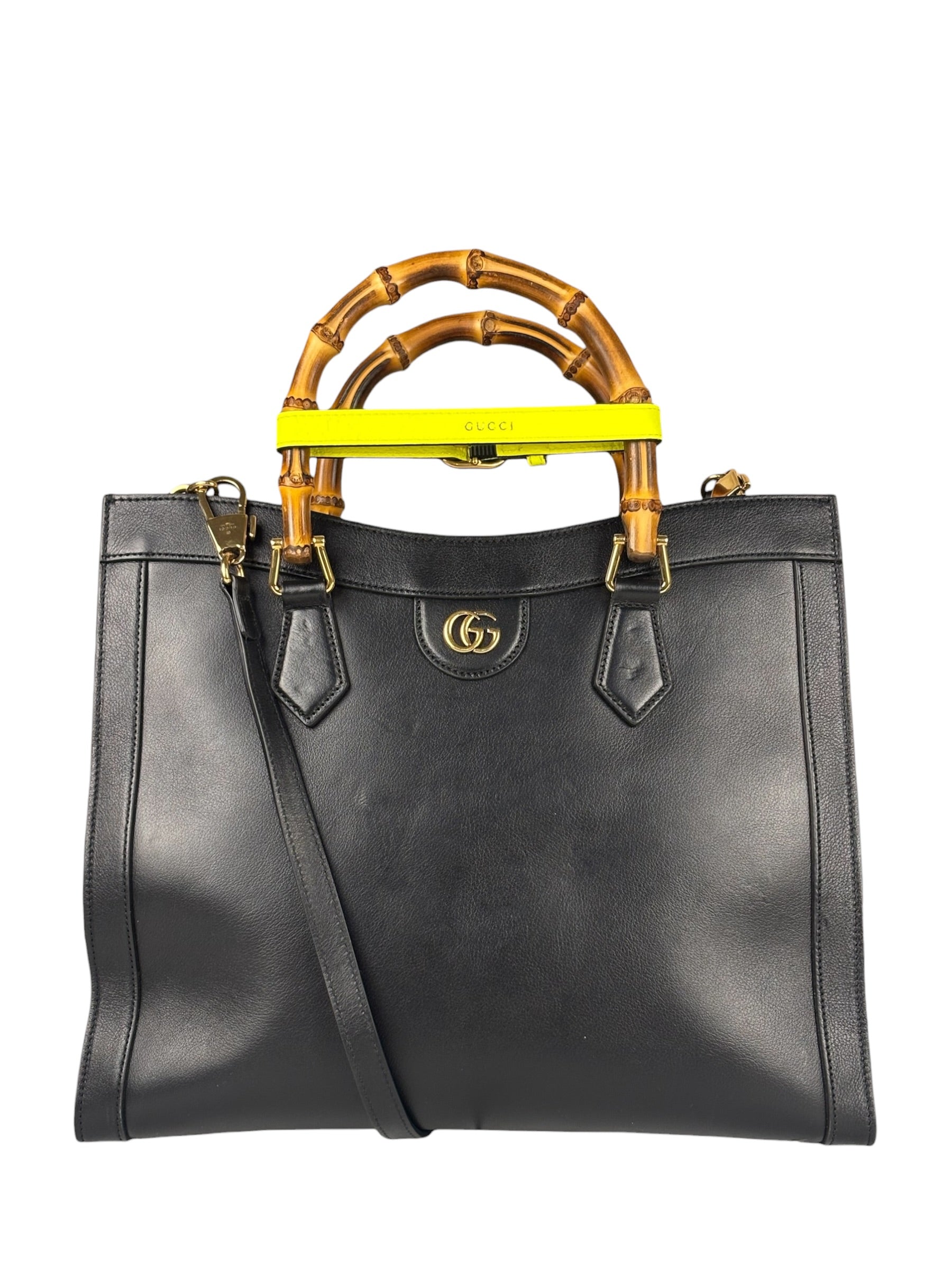 Gucci Black Leather Bamboo Diana 2Way Tote Bag
