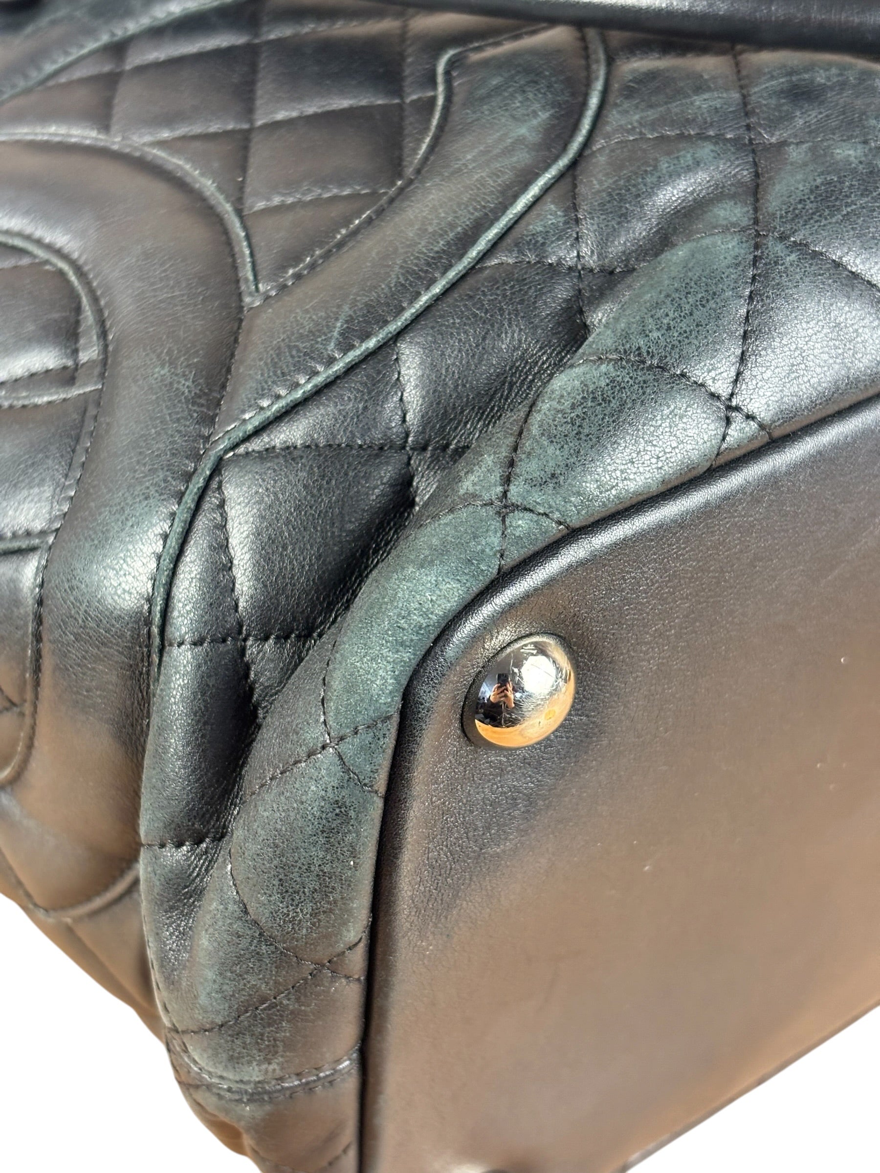 Chanel Black Leather Cambon Ligne large Tote Shoulder Bag 2004