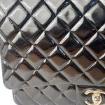 Chanel Black Patent Leather Quilted Leather Double Flap Jumbo Bag 2012