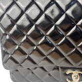 Chanel Black Patent Leather Quilted Leather Double Flap Jumbo Bag 2012