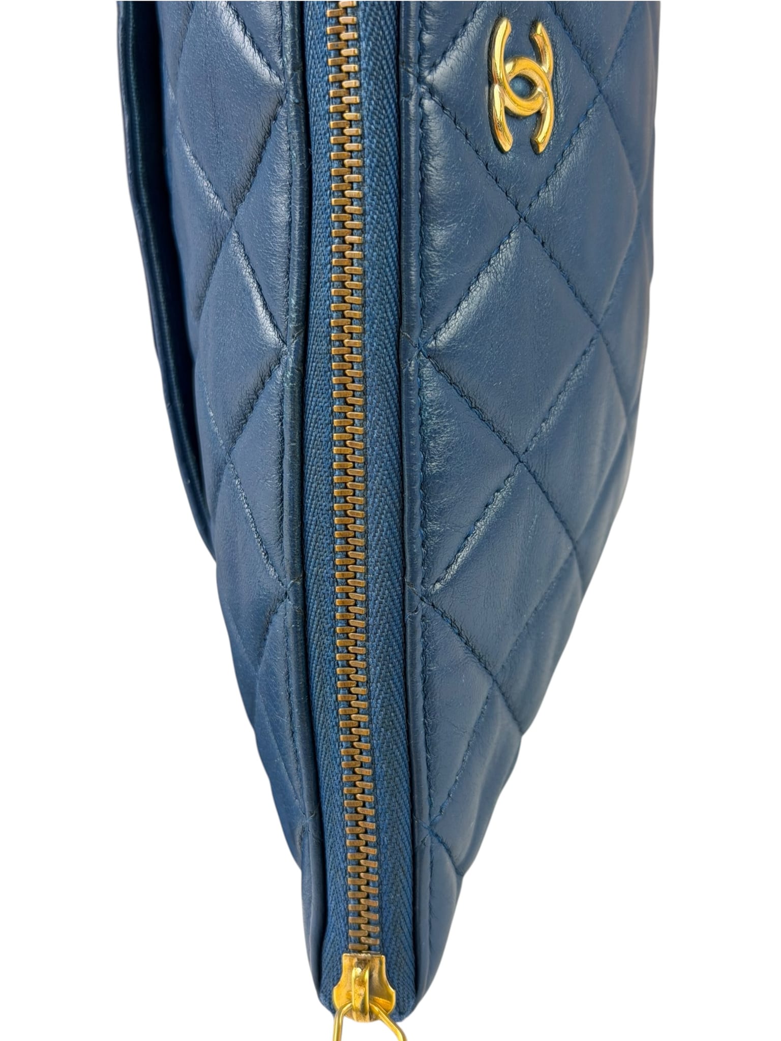 Chanel Blue Quilted Leather O-Case Zipped Pouch 2017