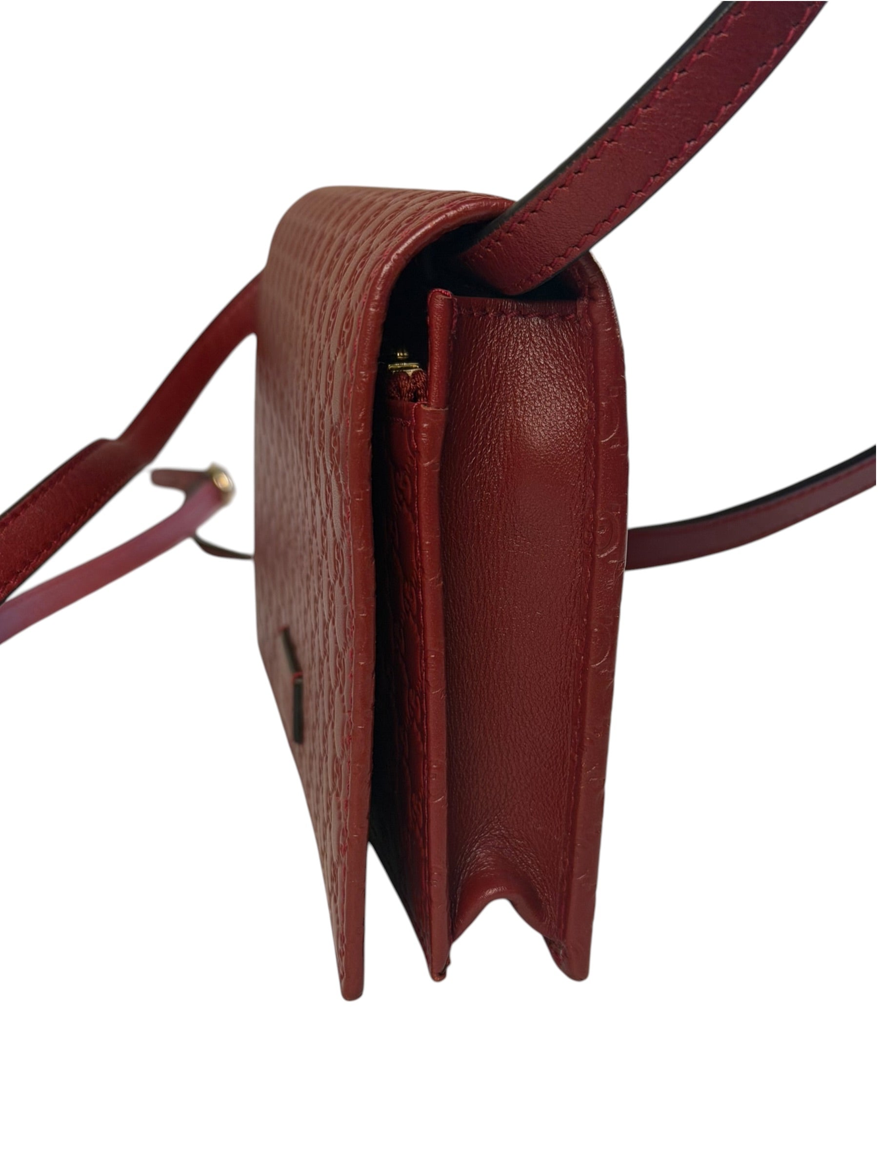 Gucci Red Micro GG Leather Crossbody Wallet