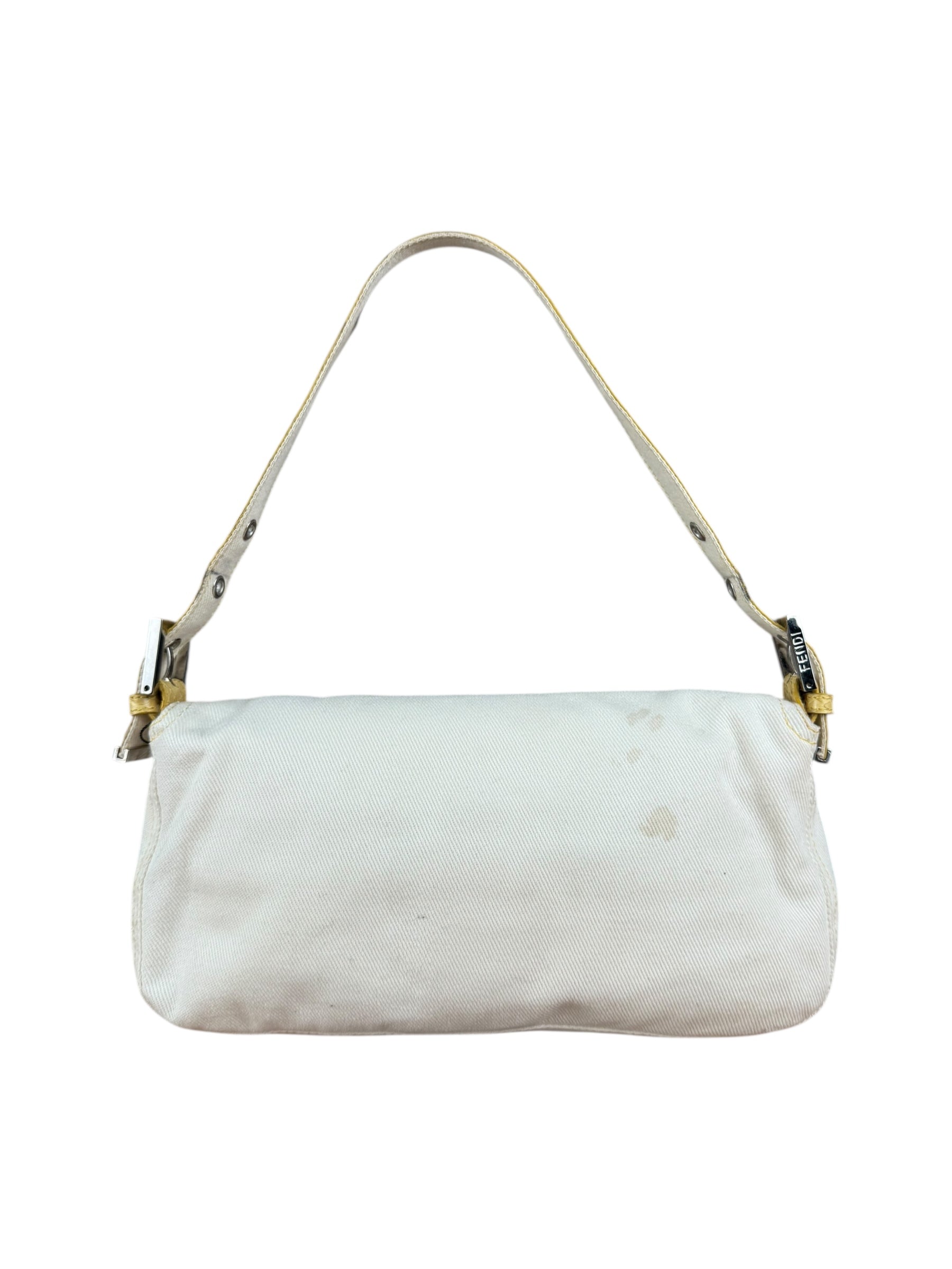 Fendi Vintage Denim x Snakeskin Baguette Yellow