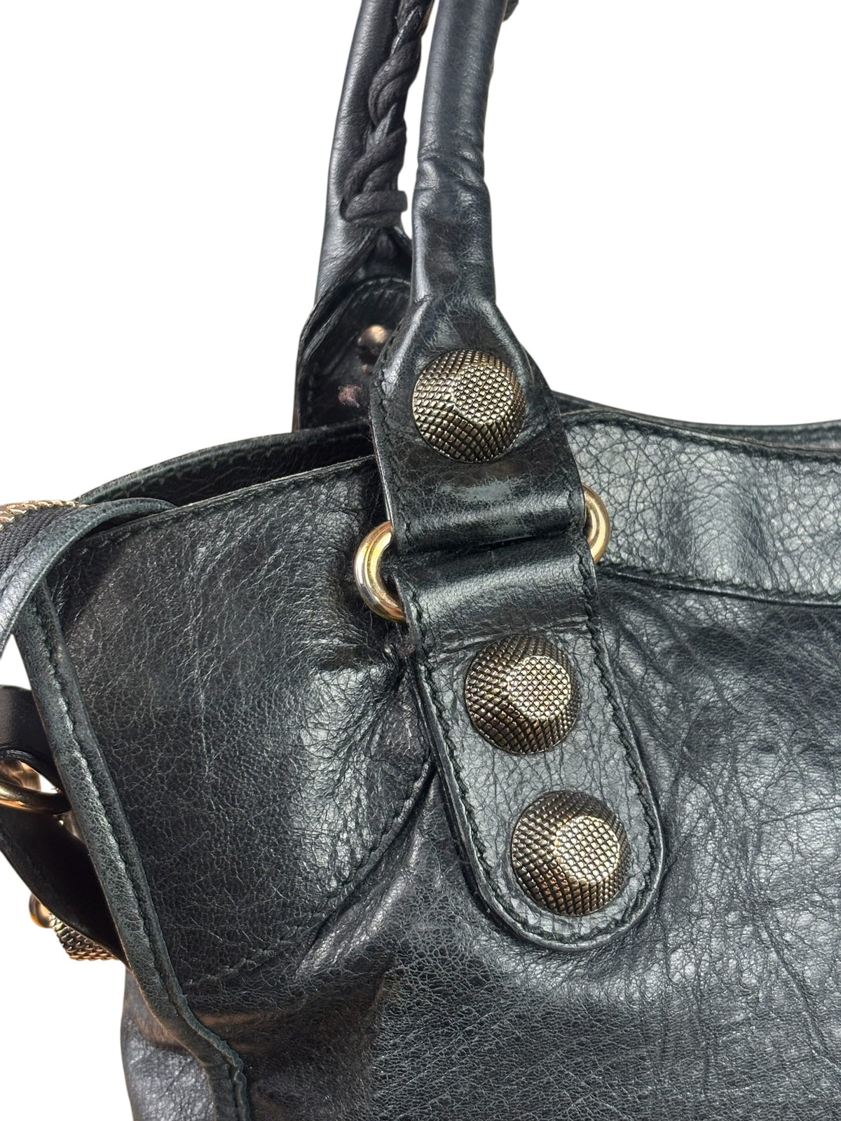 Balenciaga Black Lambskin Moto Work Two-Way Bag