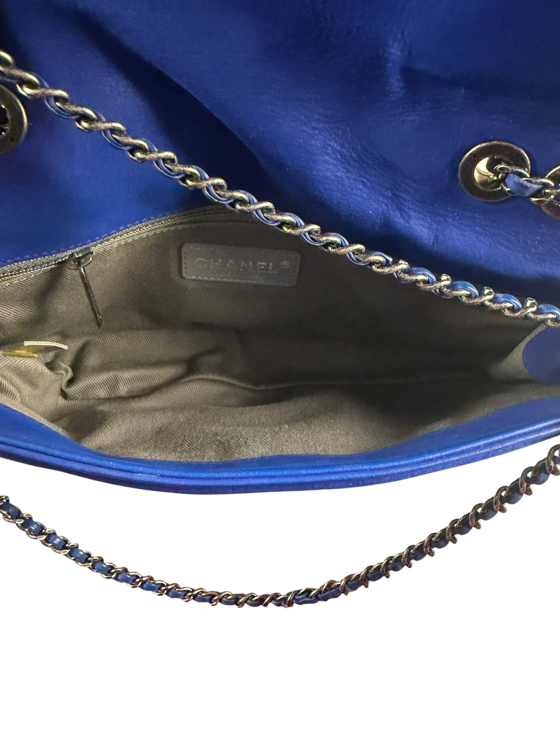Chanel Blue Leather Diamond Stitch Iridescent Chain Flap Bag 2012
