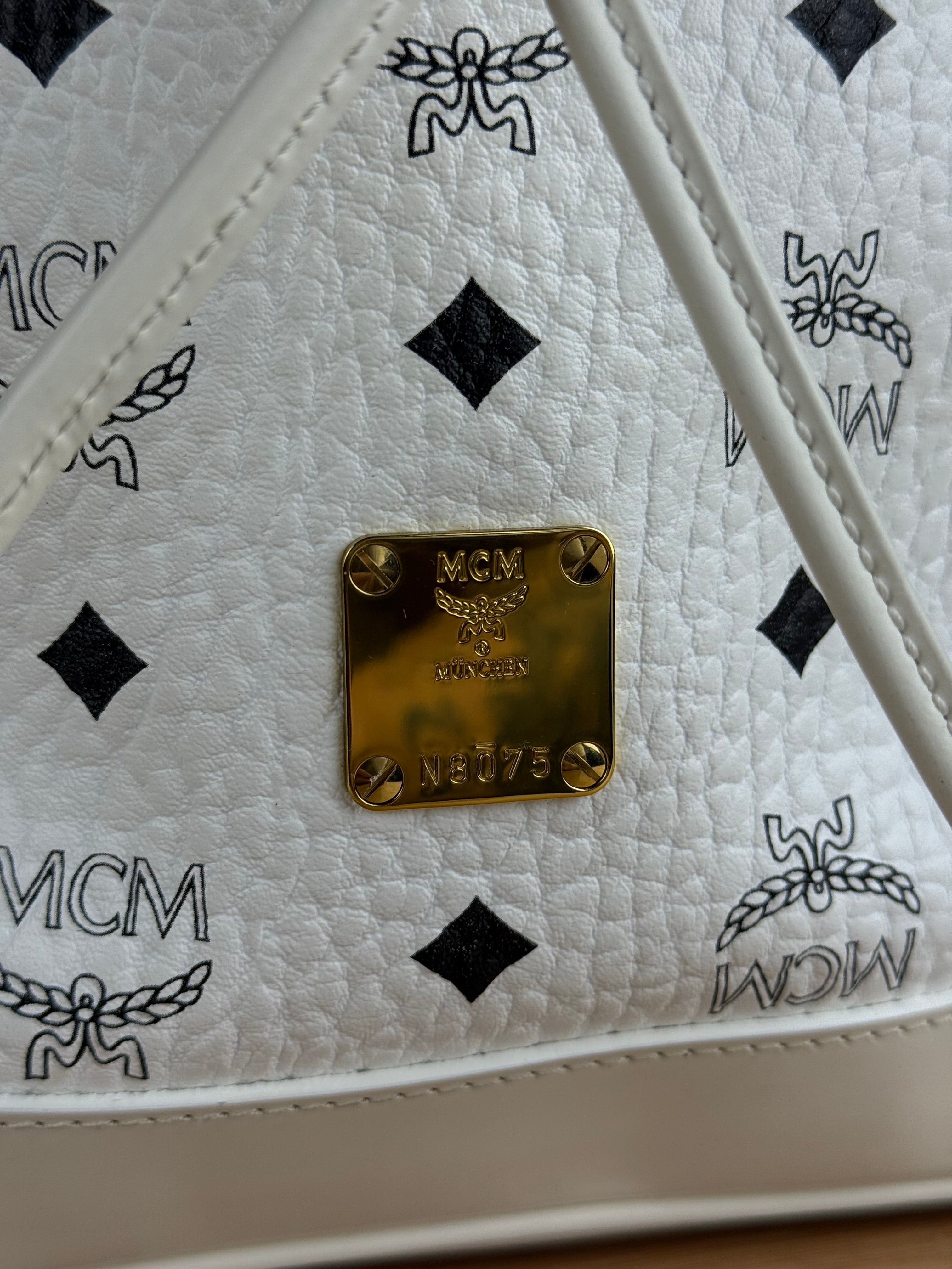 MCM Monogram White Bucket Shoulder Bag