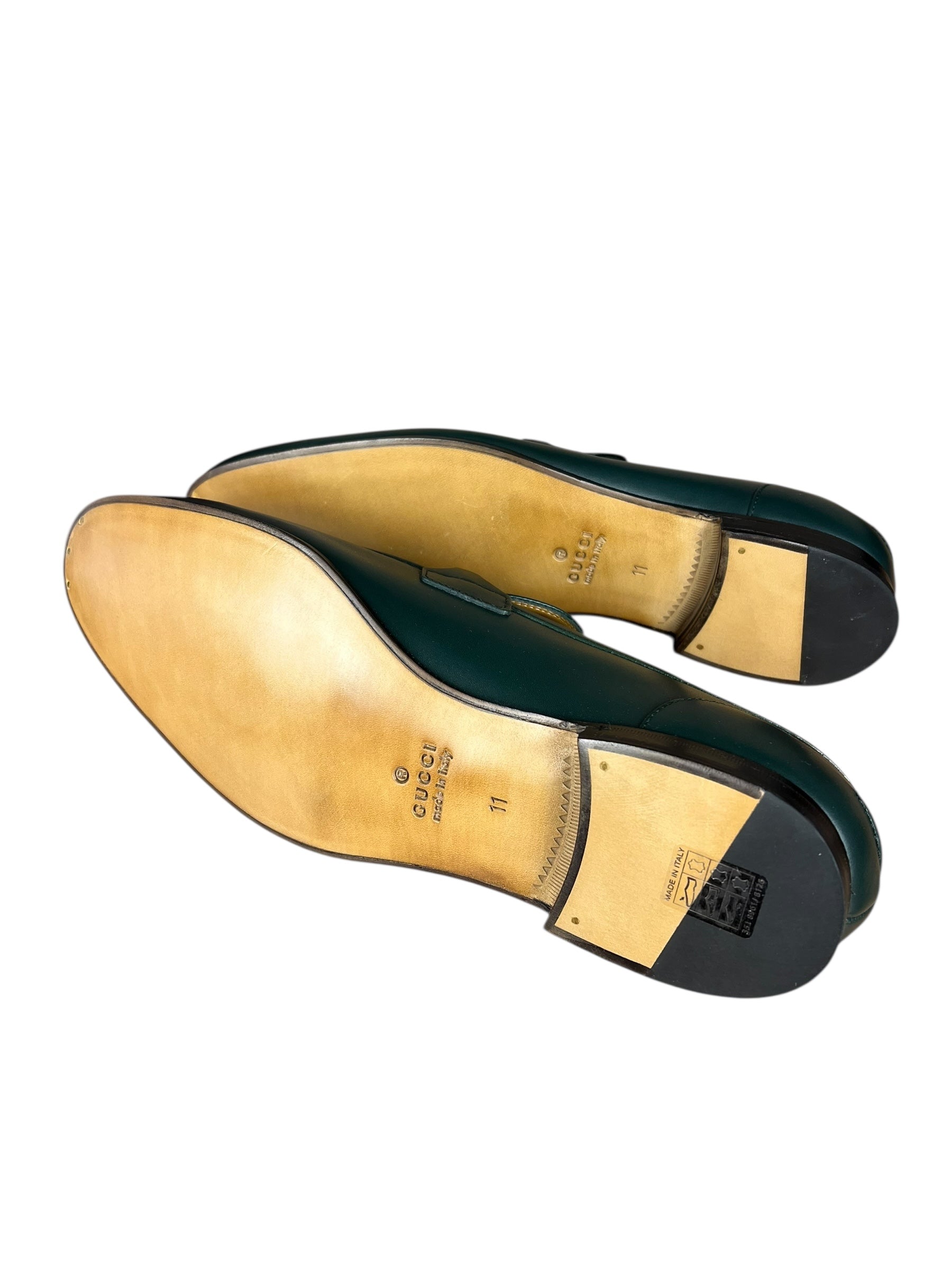 Gucci Green Leather Jordaan Horsebit Loafers