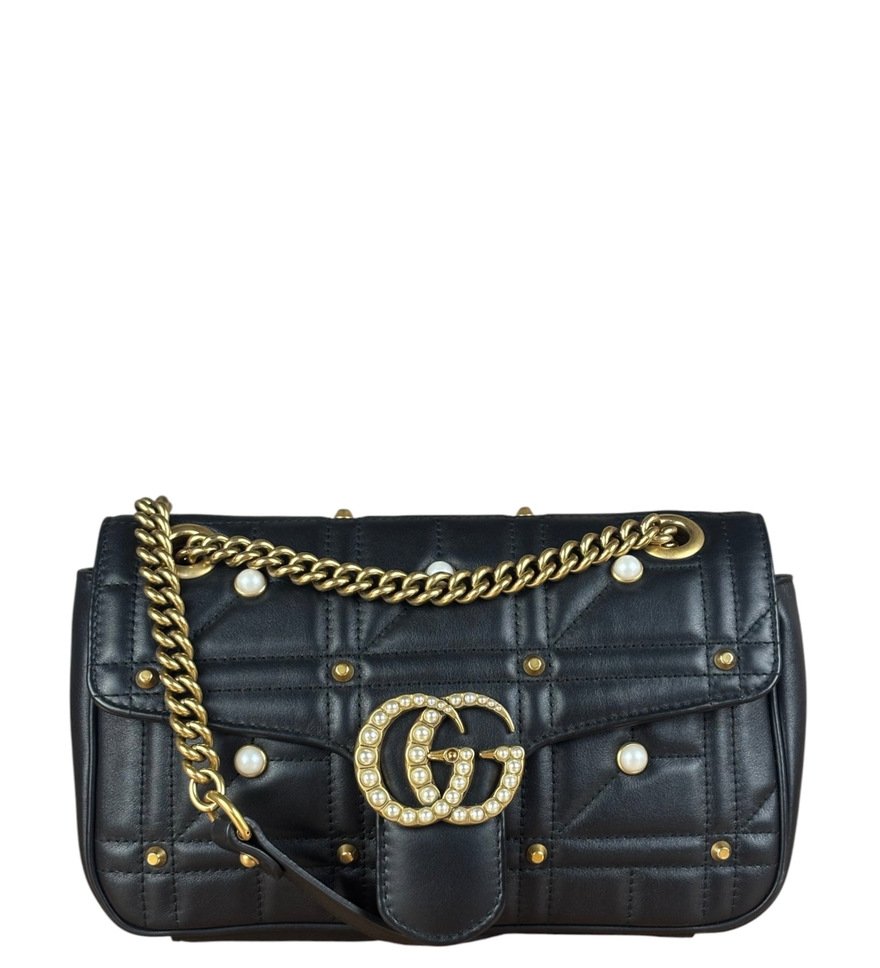 Gucci Black Pearly GG Marmont Flap Bag