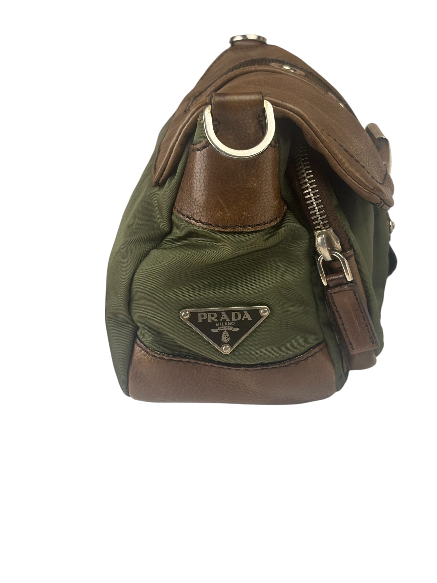 Prada Vintage Green Nylon/Leather Crossbody Bag