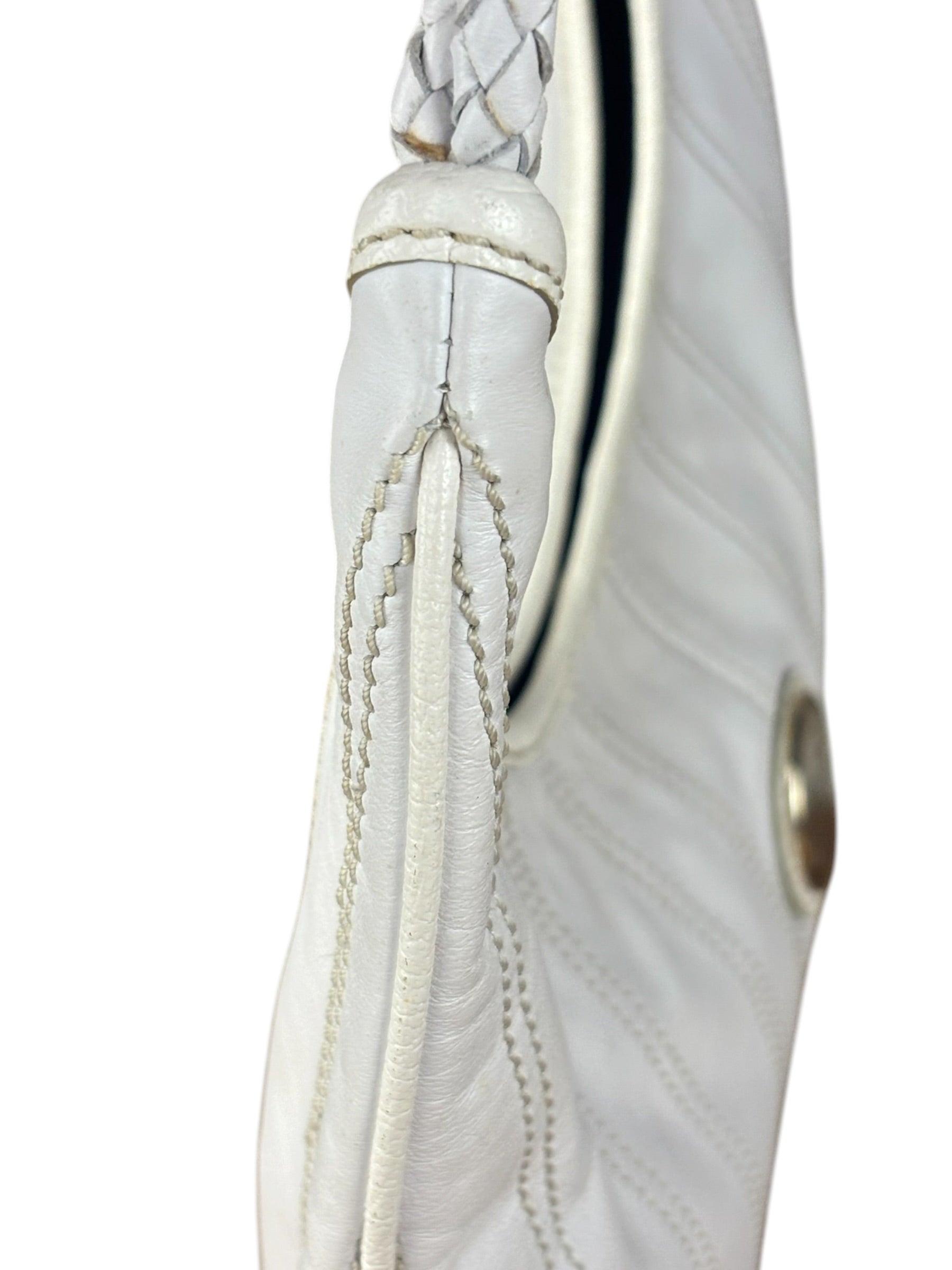 Celine Vintage White Leather Stitch Hobo Shoulder Bag