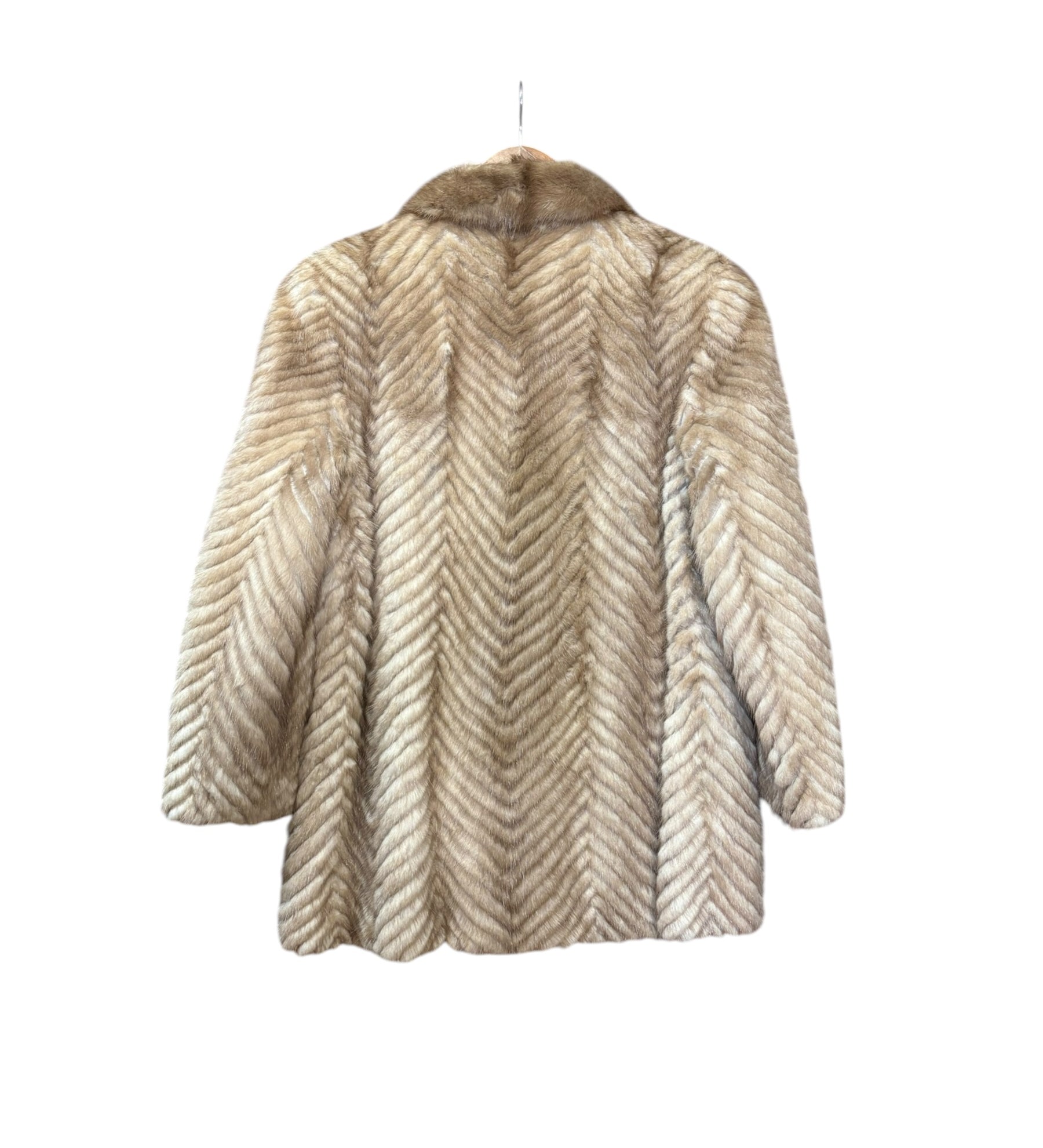 Keio Vintage Ivory Chevron Mink Fur Coat