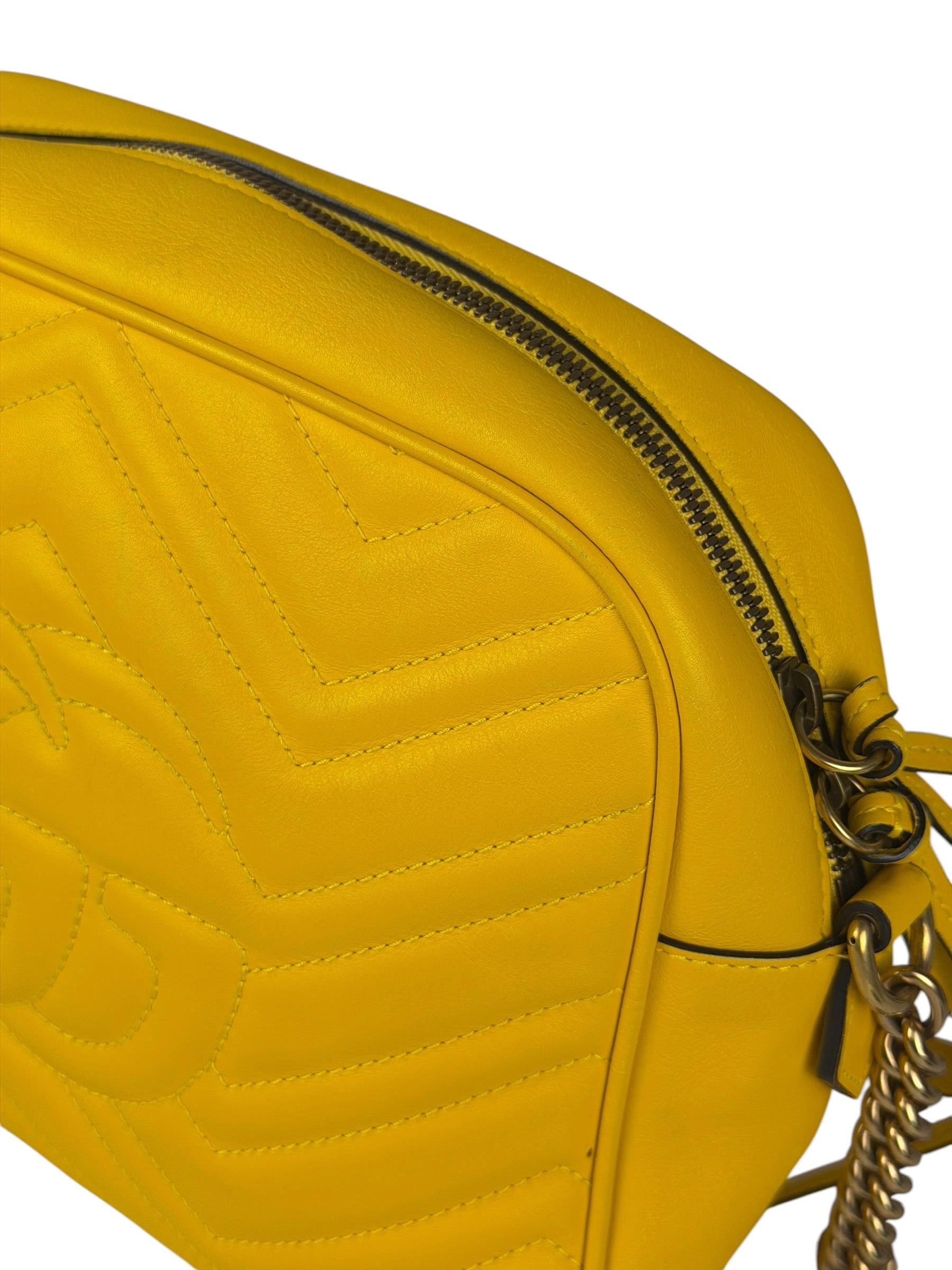 Gucci Bright Yellow GG Marmont Matelasse Shoulder Camera Bag