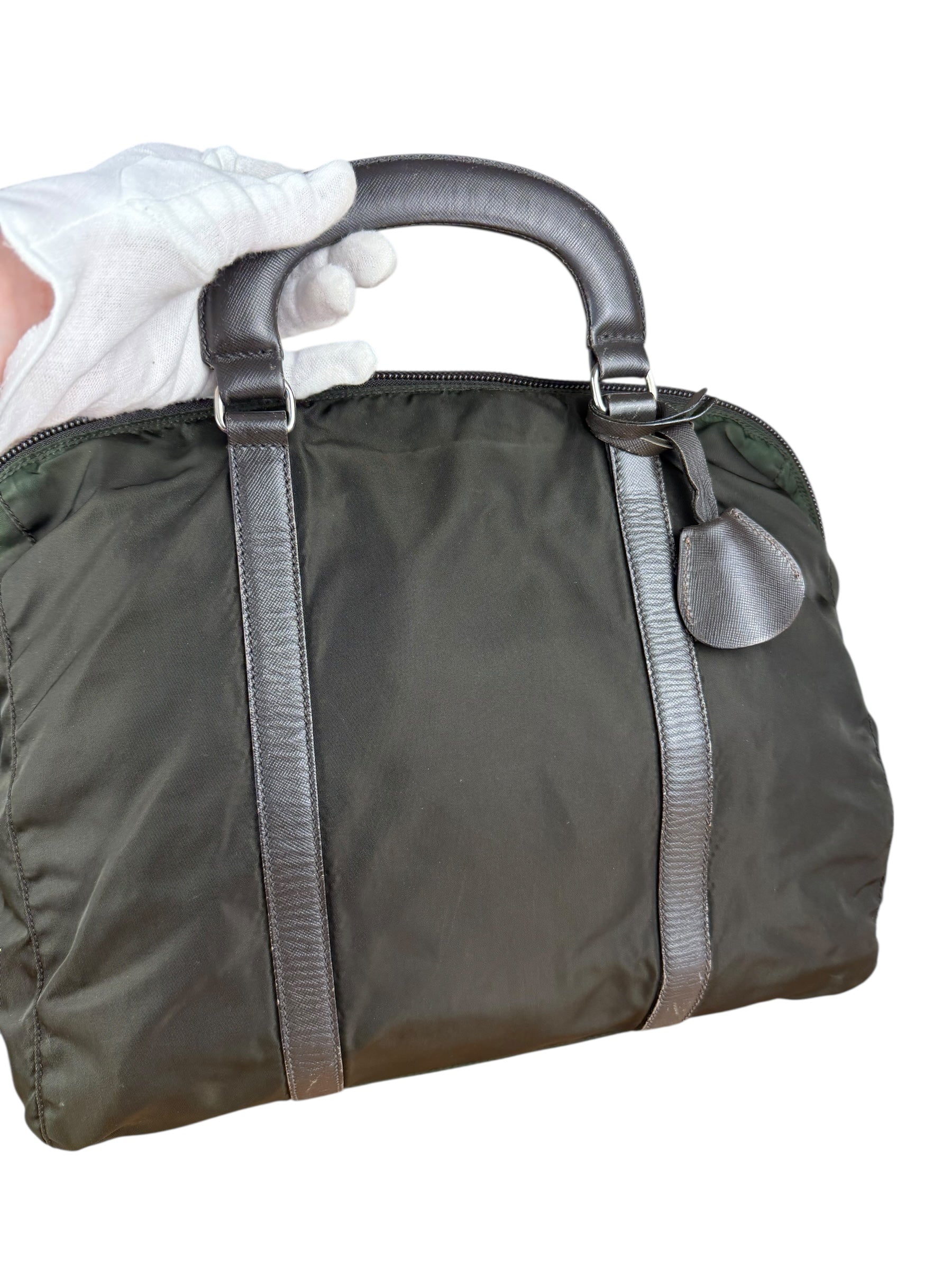 Prada Vintage Green Nylon Top Handle Bowler Bag