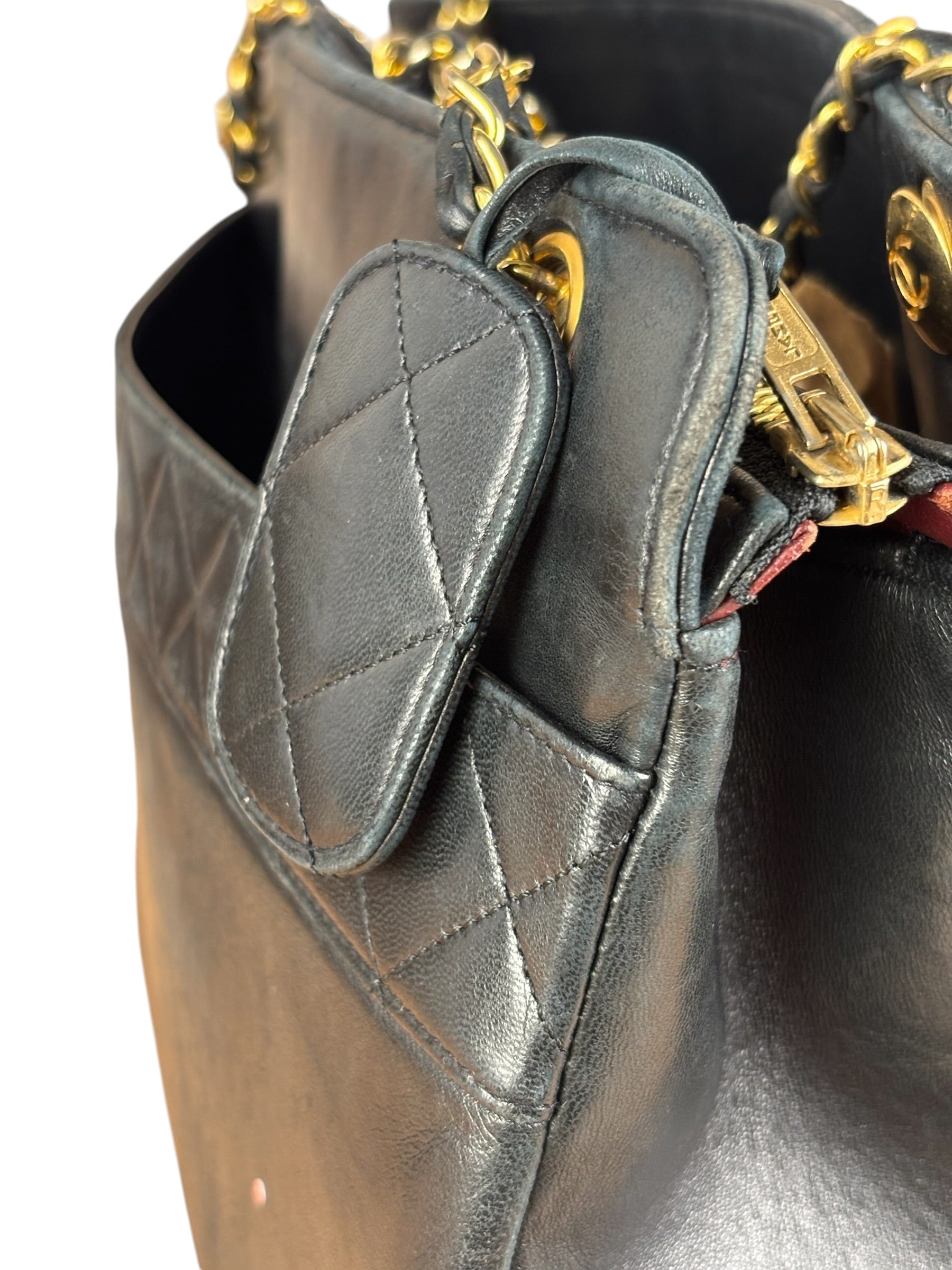 Chanel Vintage Black Quilted Leather Grand Shopping Tote/Shoulder Bag-1990