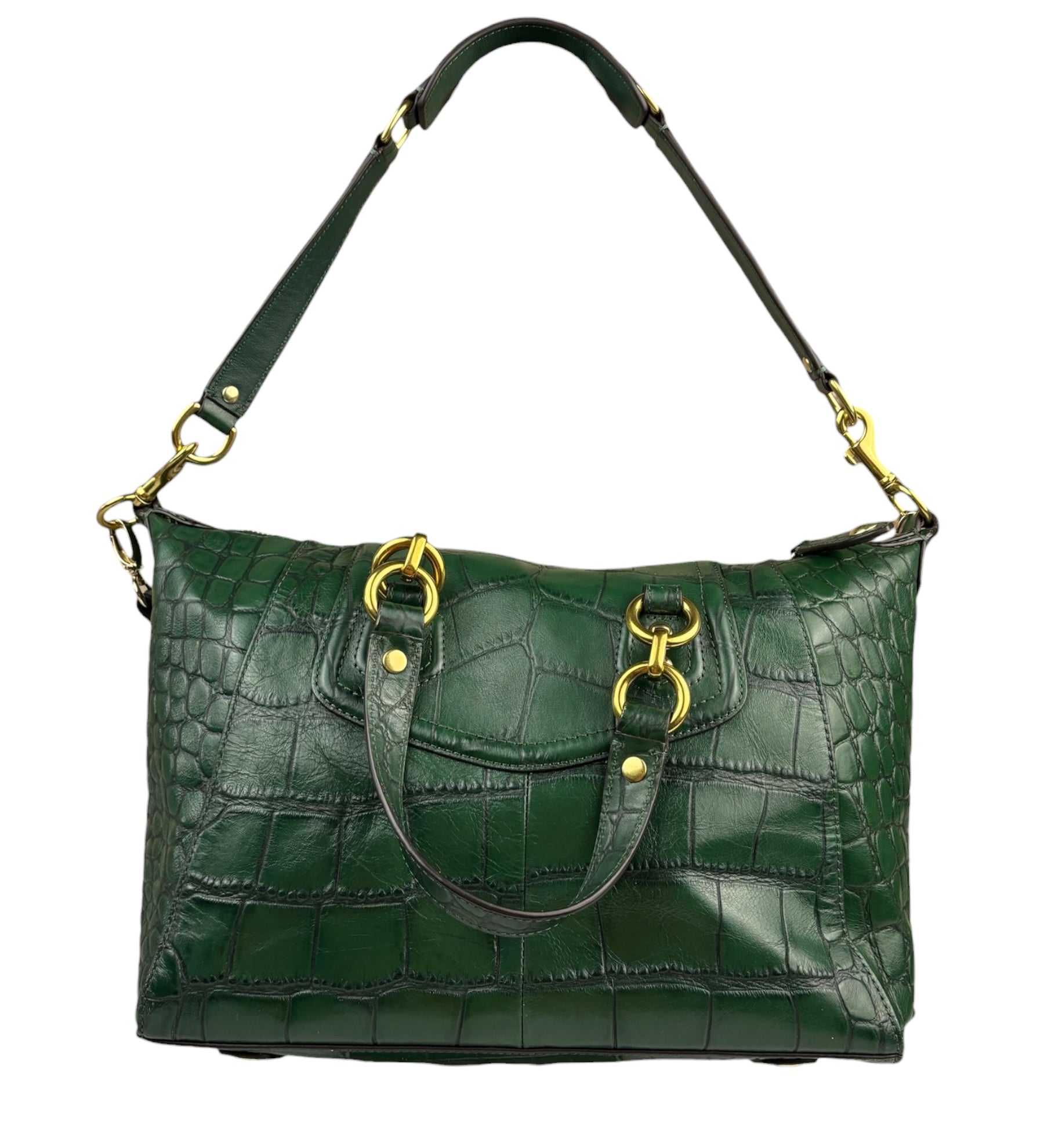 Coach Green Croc-Embossed Ashley Satchel Shoulder Bag