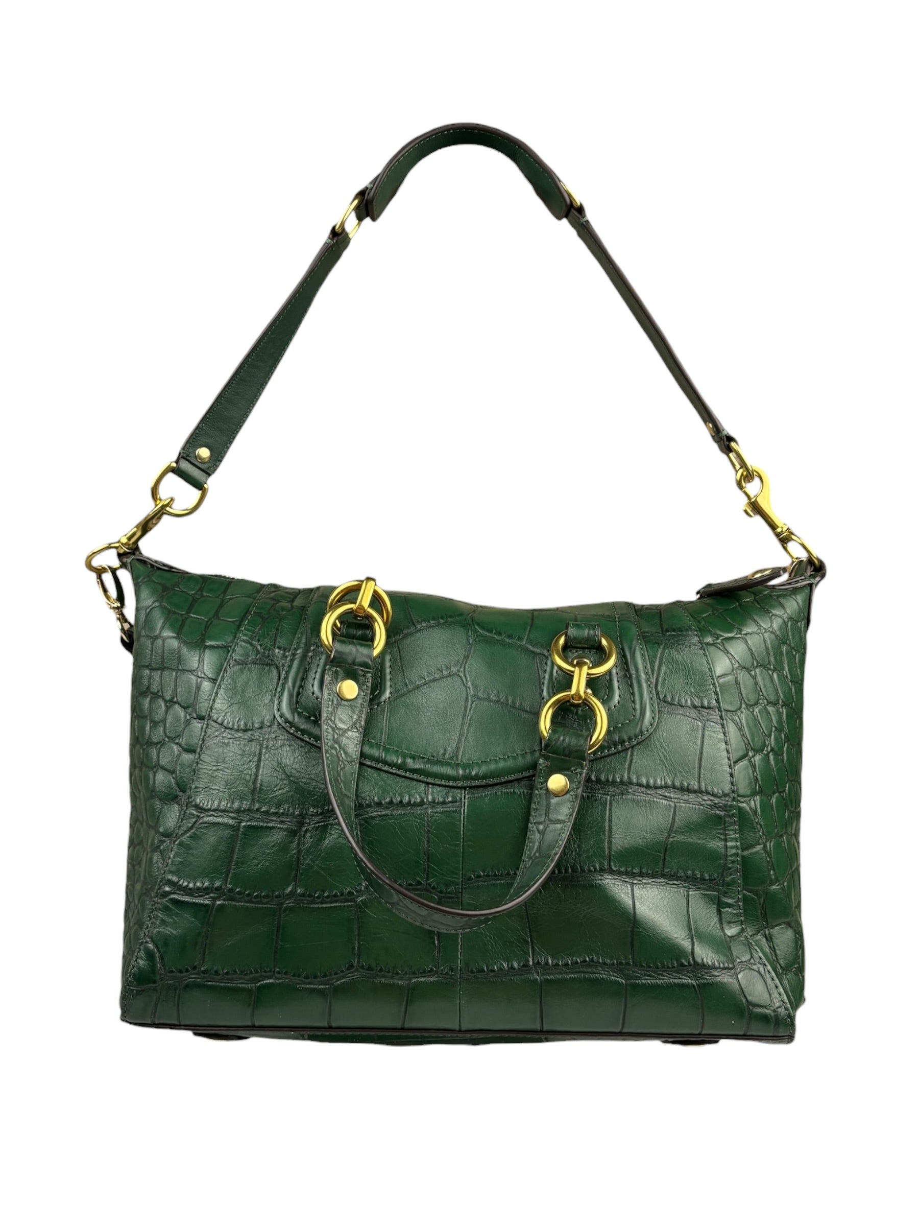 Coach Green Croc-Embossed Ashley Satchel Shoulder Bag