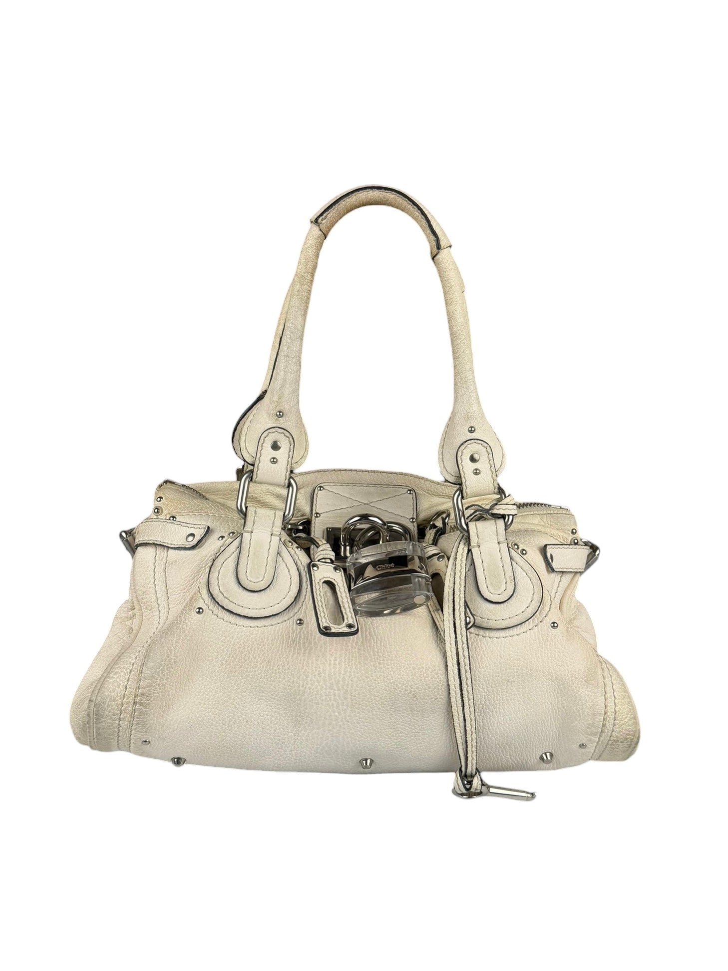 Chloé White Leather Paddington Handbag (Repainted)
