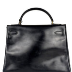 Hermes Black Box Leather Kelly 32 Handbag 1979