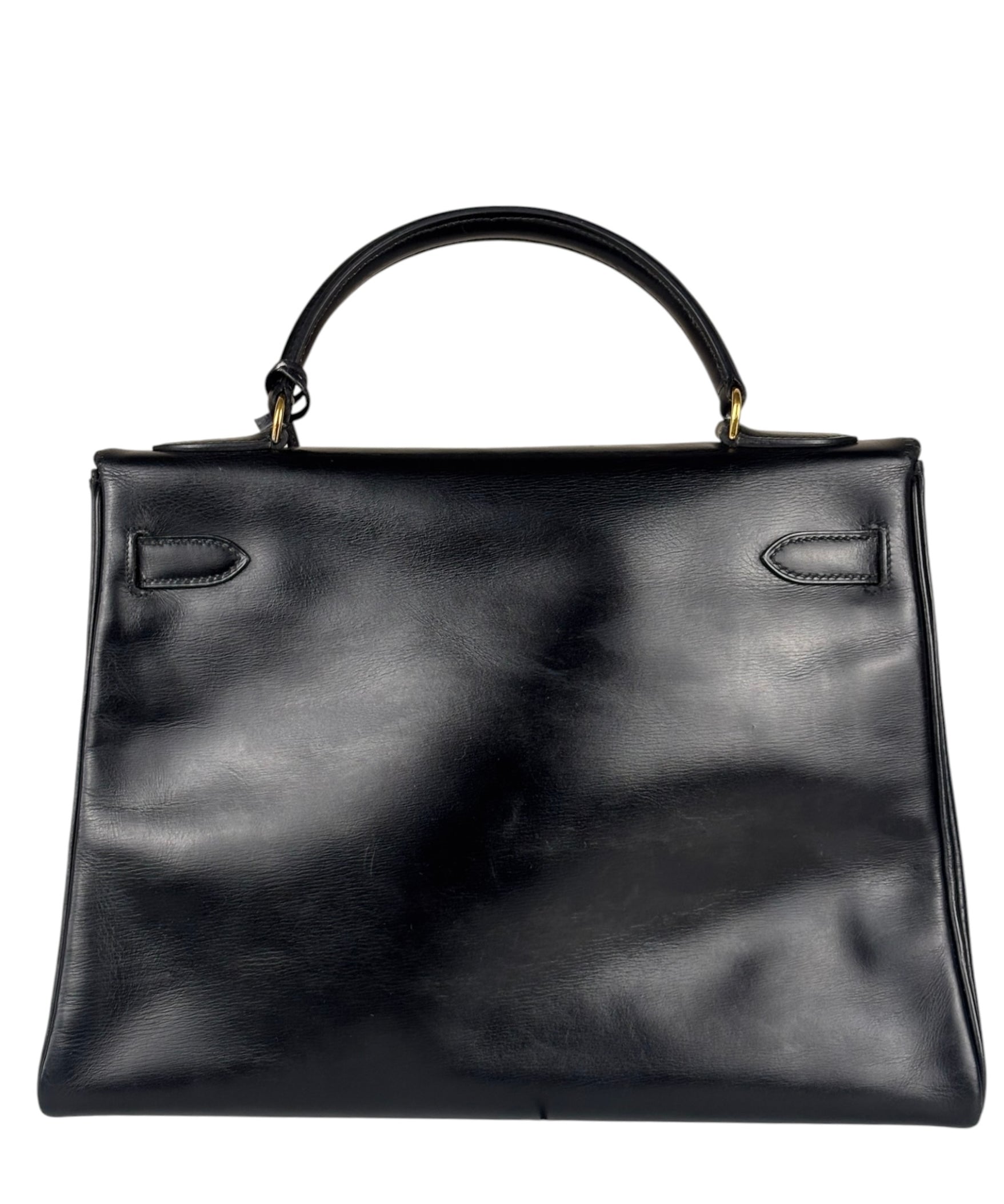 Hermes Black Box Leather Kelly 32 Handbag 1979