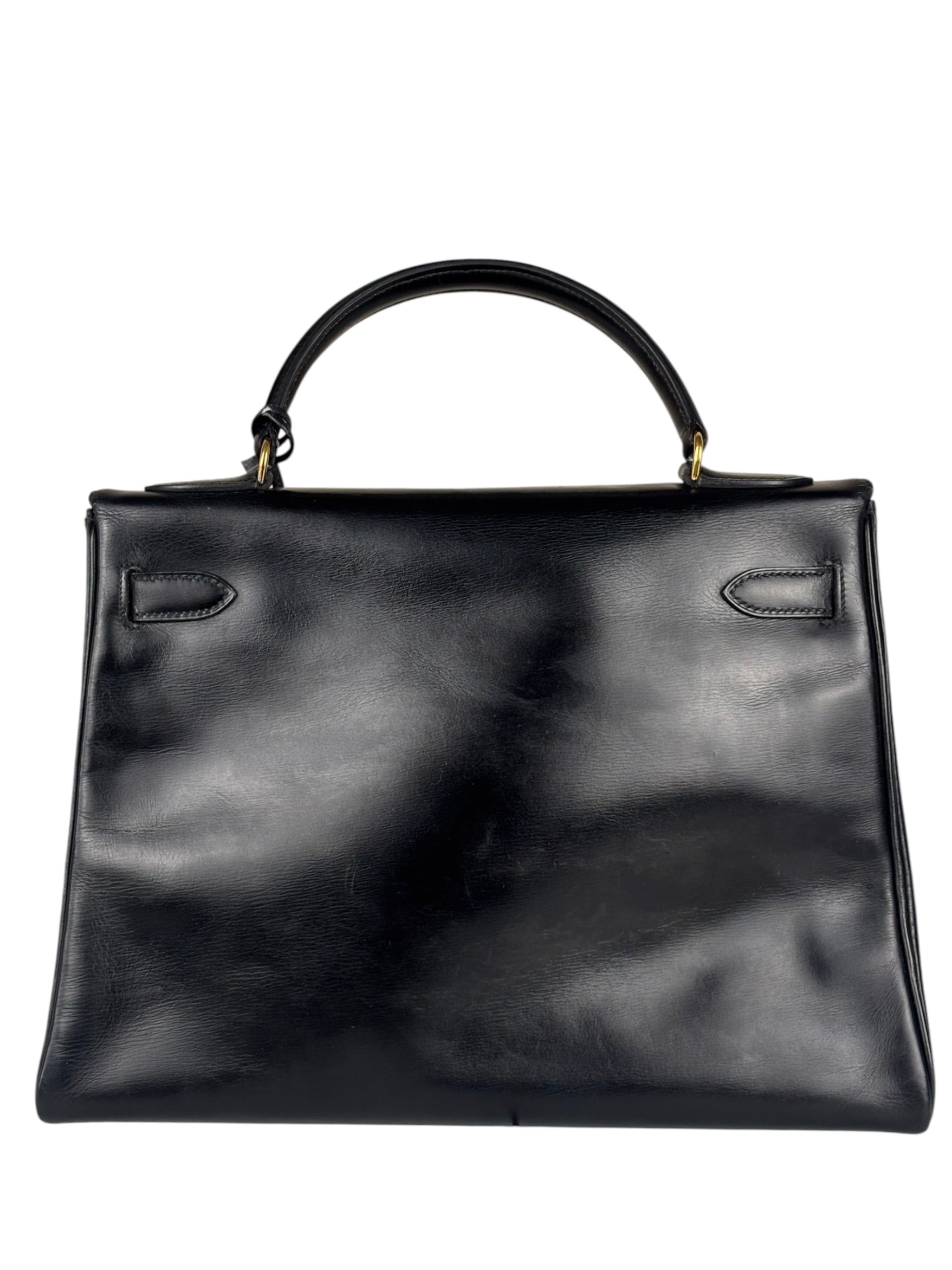 Hermes Black Box Leather Kelly 32 Handbag 1979