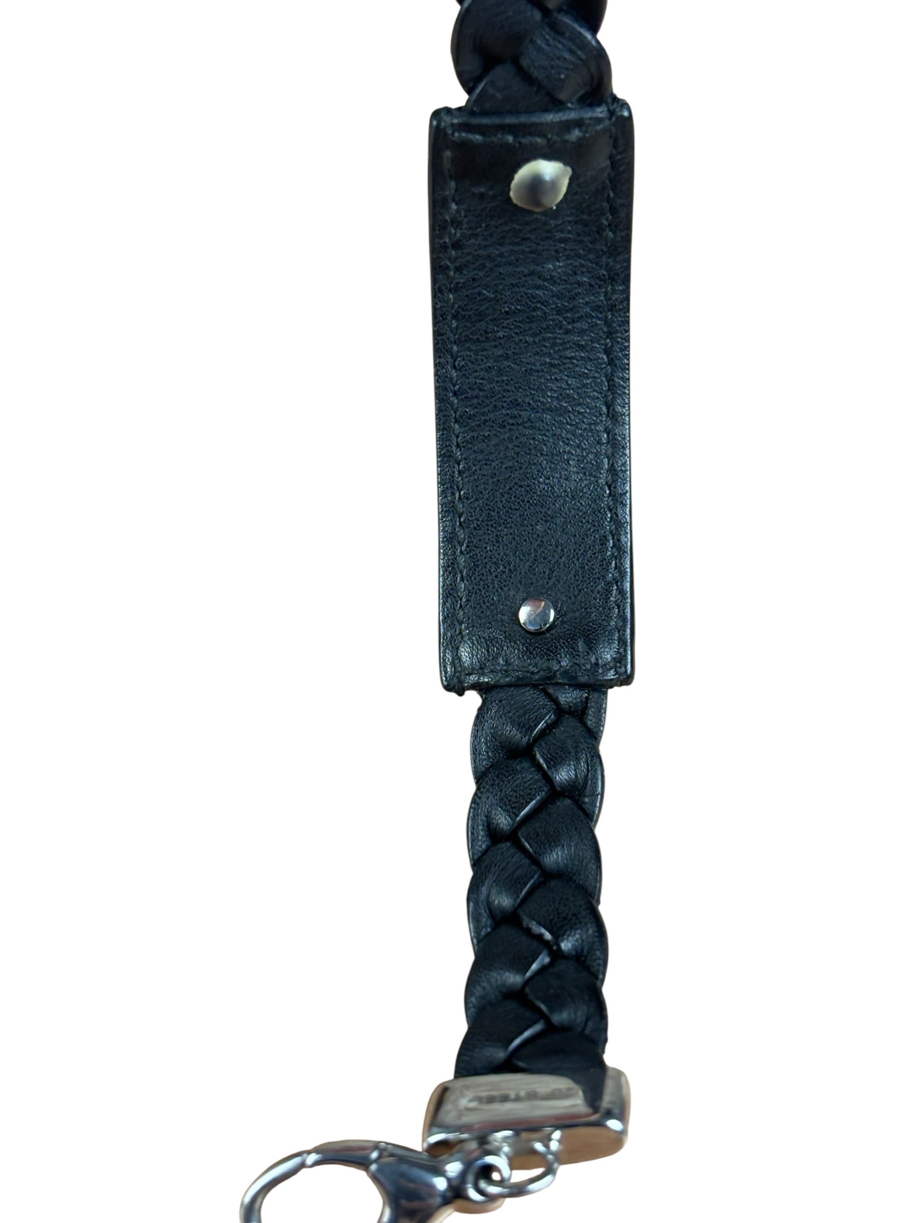 Gucci Black Braided Leather Horsebit Bracelet