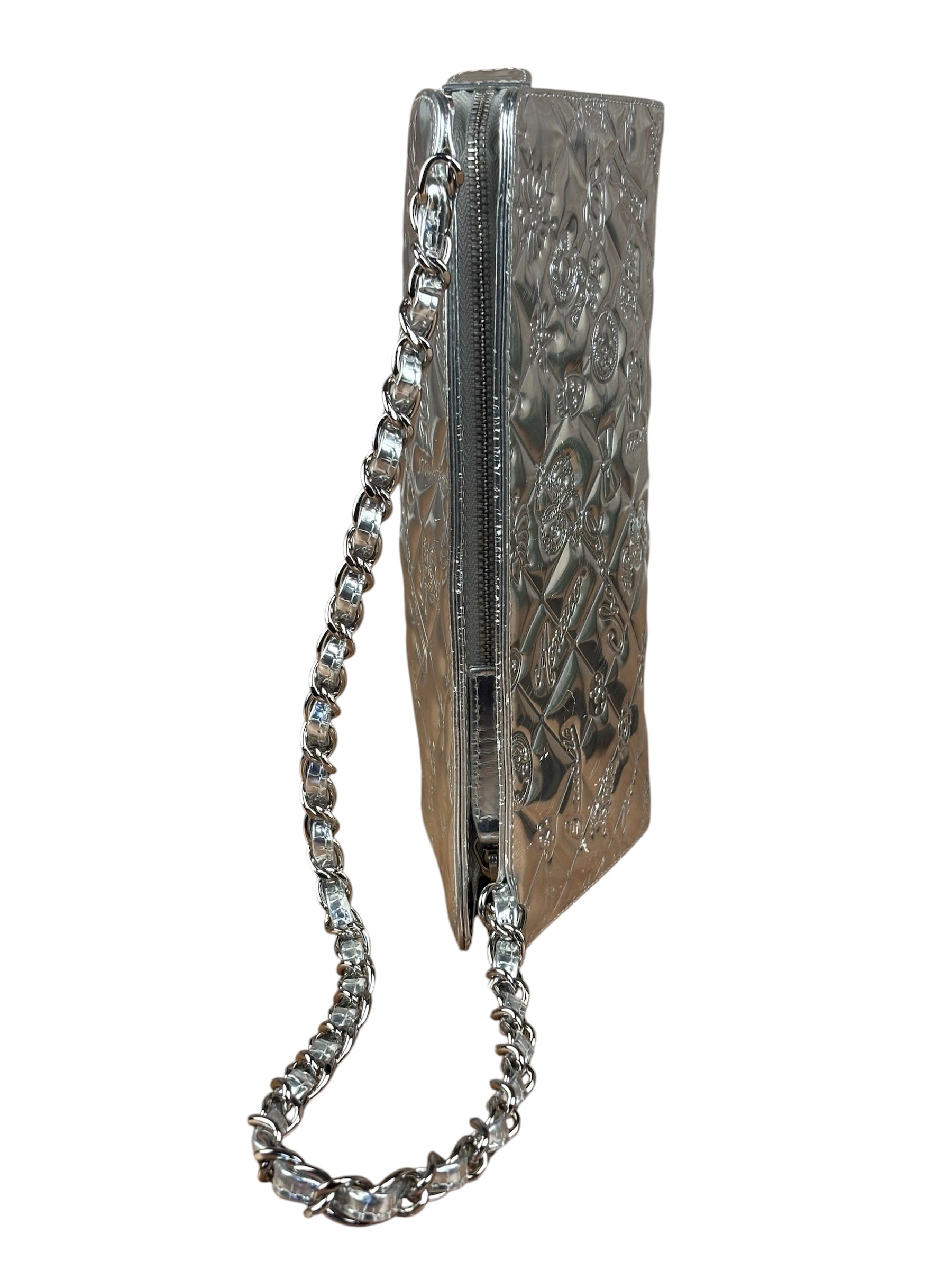 Chanel Metallic Silver Patent Leather Lucky Symbols Embossed Pochette 2007