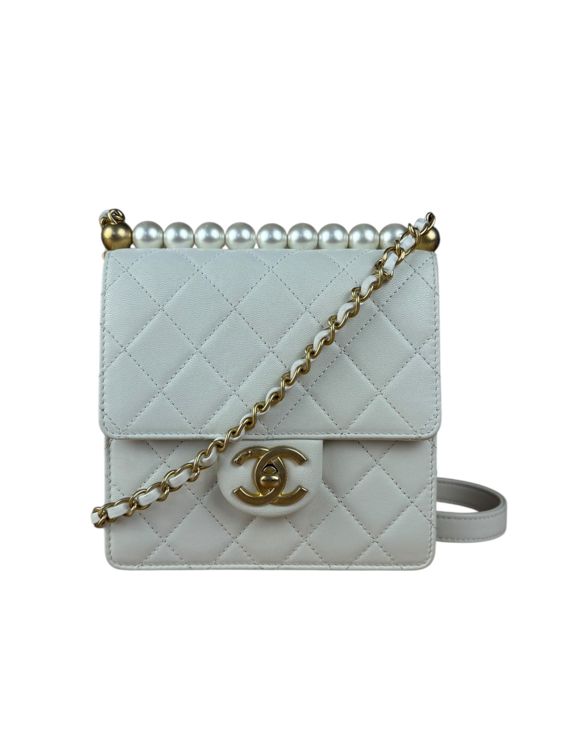 Chanel Small Chic Pearls White Flap Bag 2019