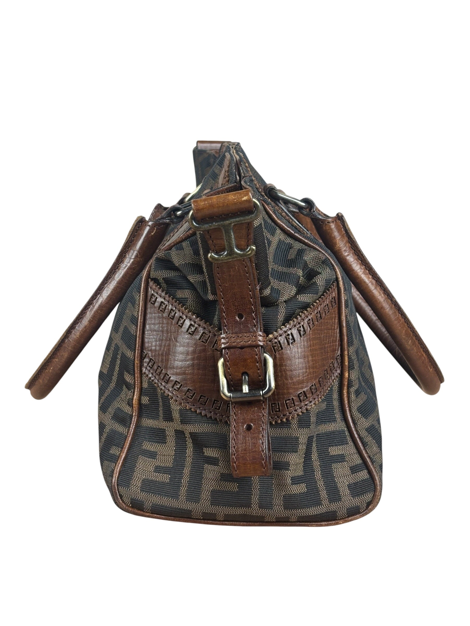 Fendi Vintage Leather Trim Zucca Etnico/Du Jour Tote Bga