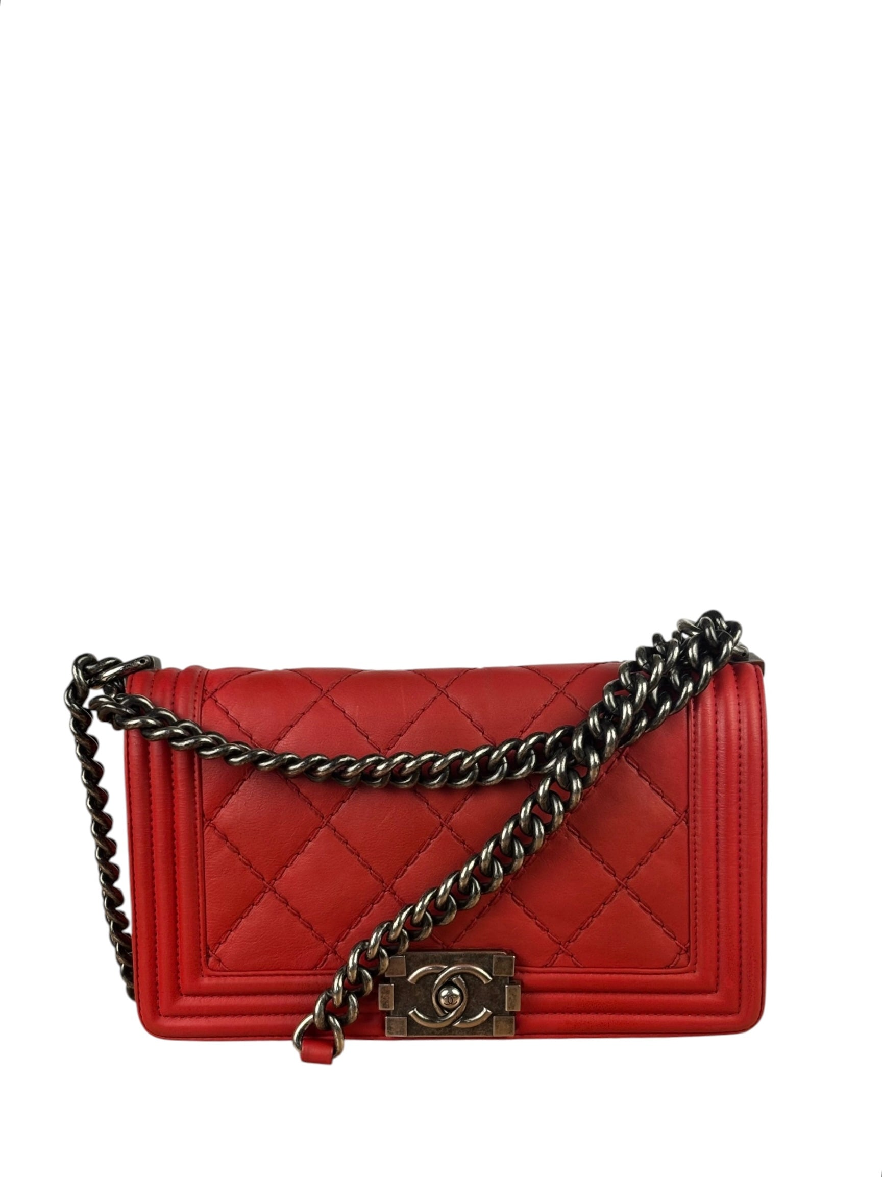 Chanel Red Quilted Lambskin Boy Flap Bag 2013