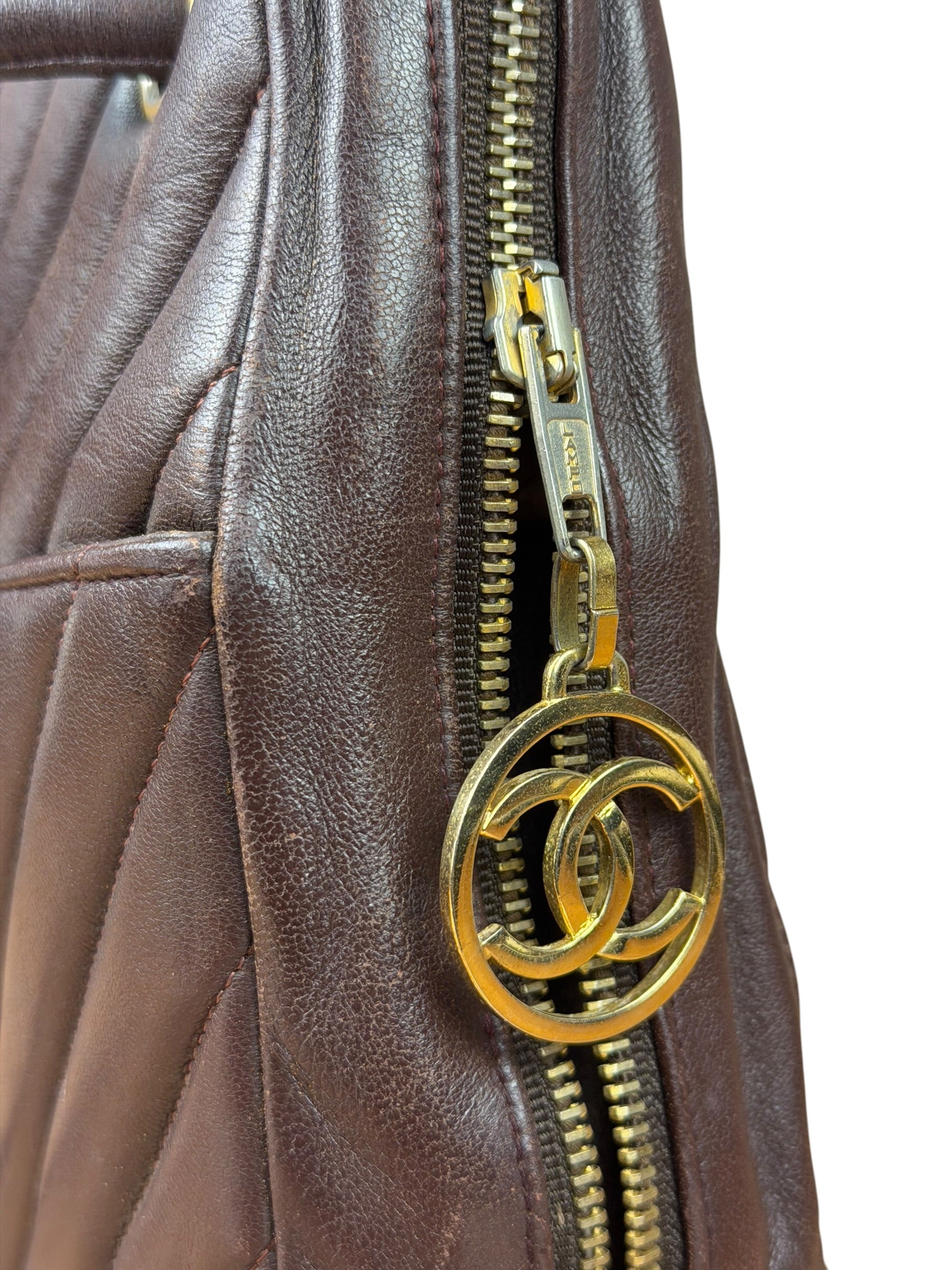 Chanel Burgundy Leather V Stitch Shoulder Bag 1990's