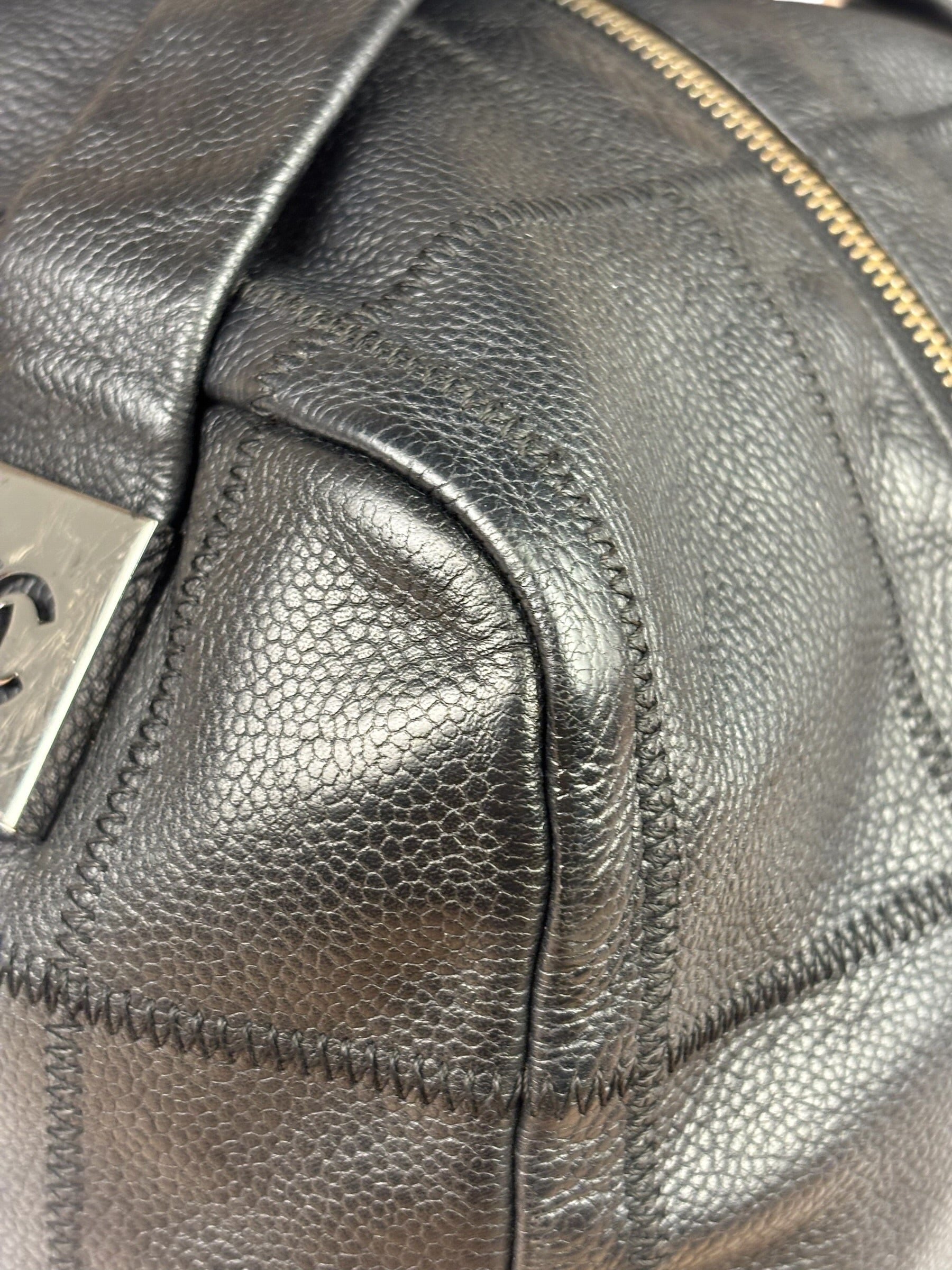 Chanel Black Quilted Leather Chocolate Bar Bowling Handbag