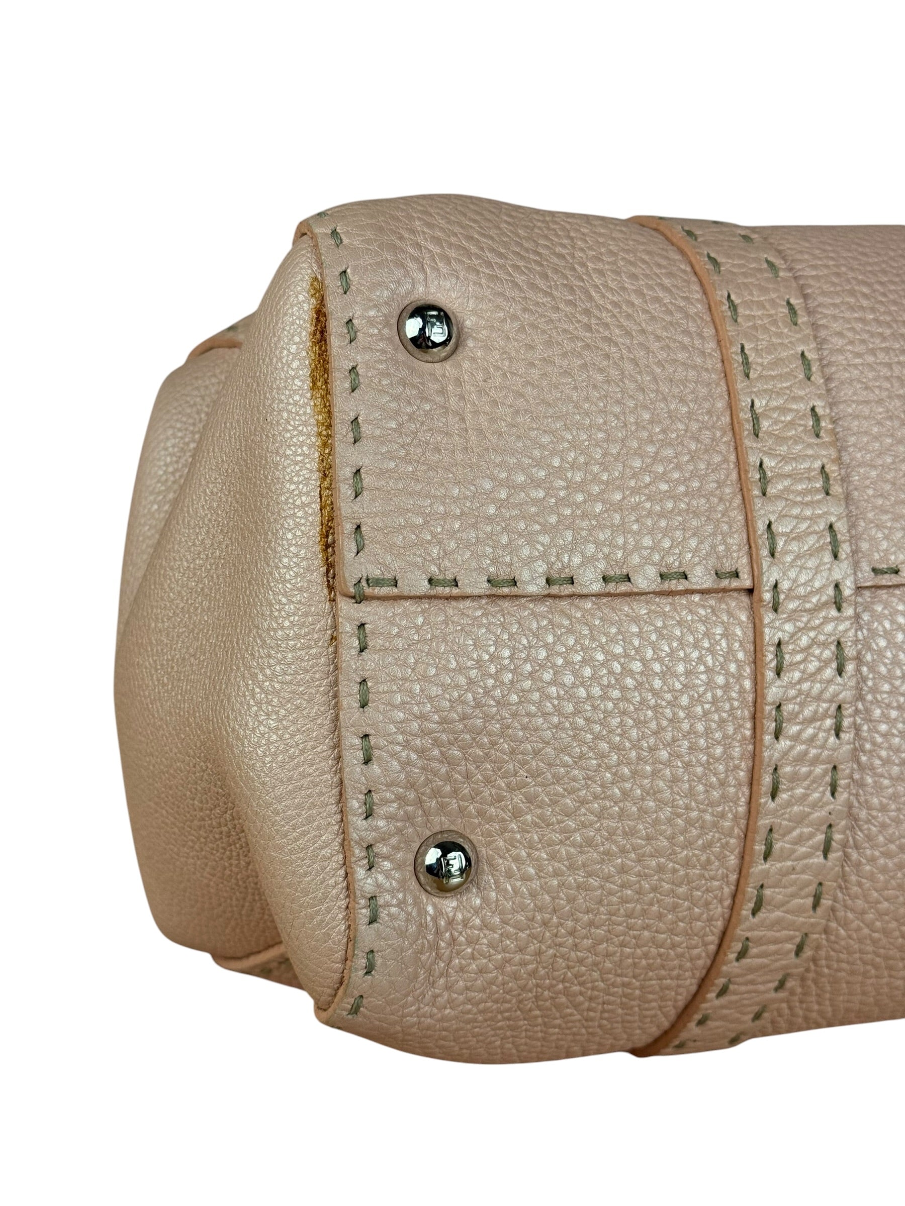 Fendi Light Pink Metallic Vintage Selleria Stitch Lina Handbag