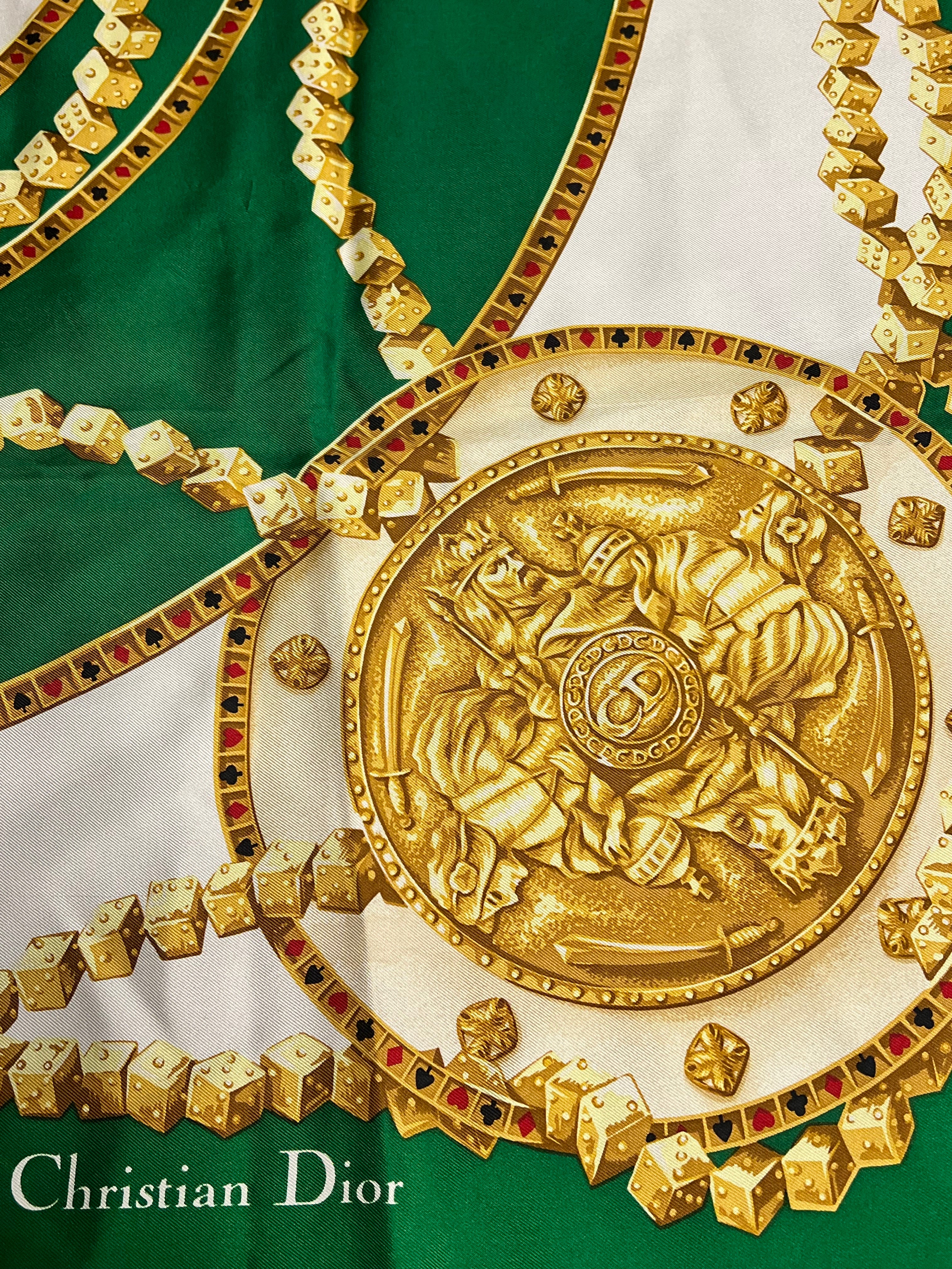 Christian Dior Green/Gold Poker Silk Scarf