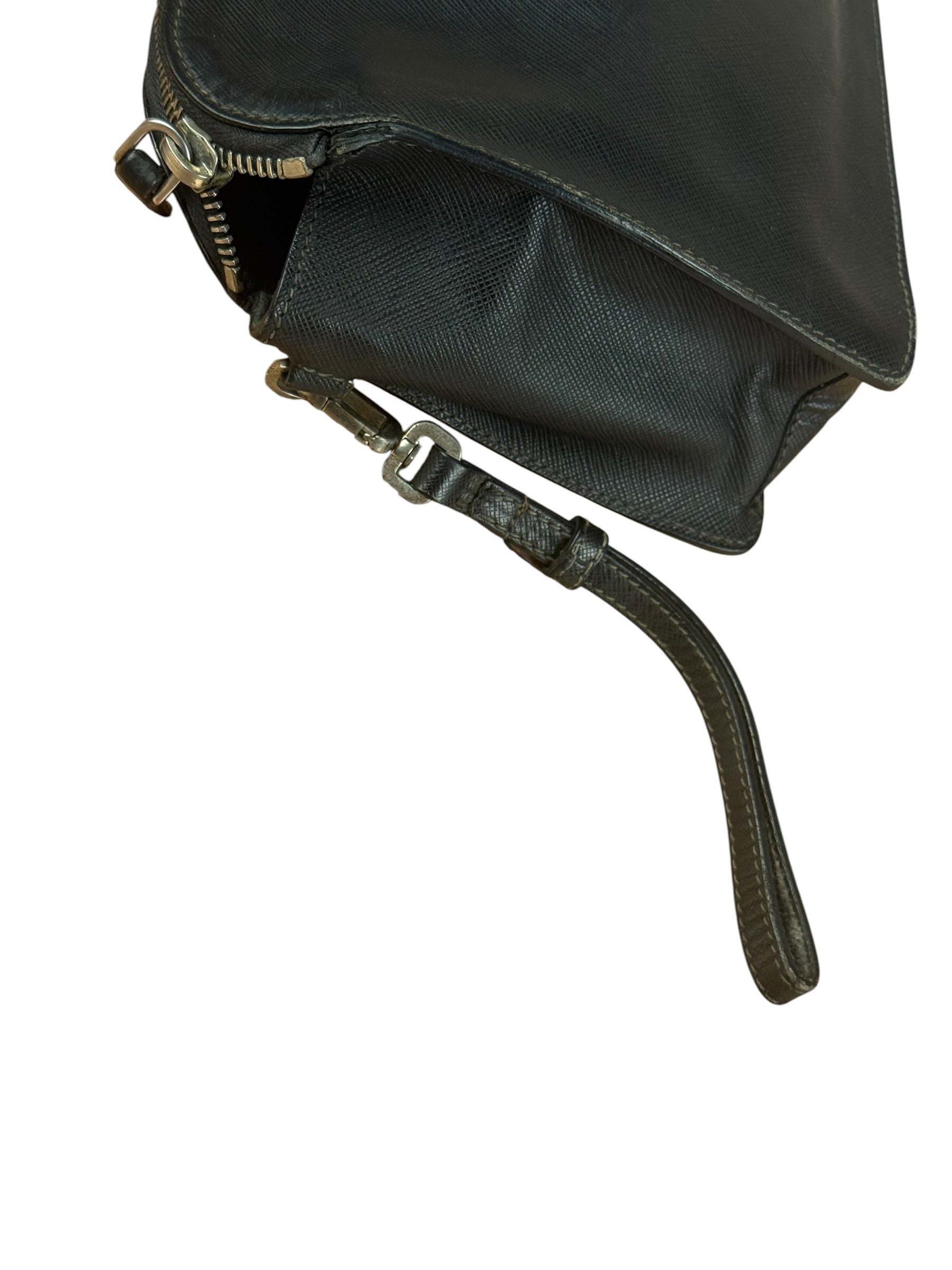 Prada Black Saffiano Bellhop Leather Travel Pouch