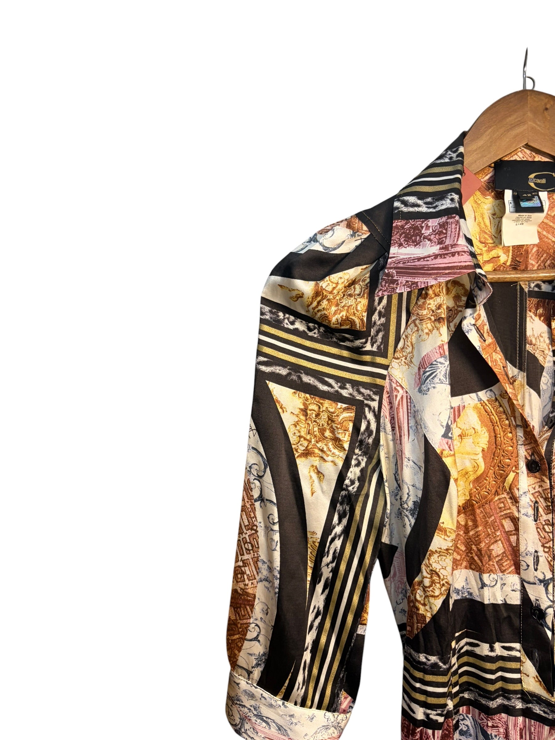 Roberto Cavalli Multicolor Cavalli Printed Silk Midi Shirt-Dress