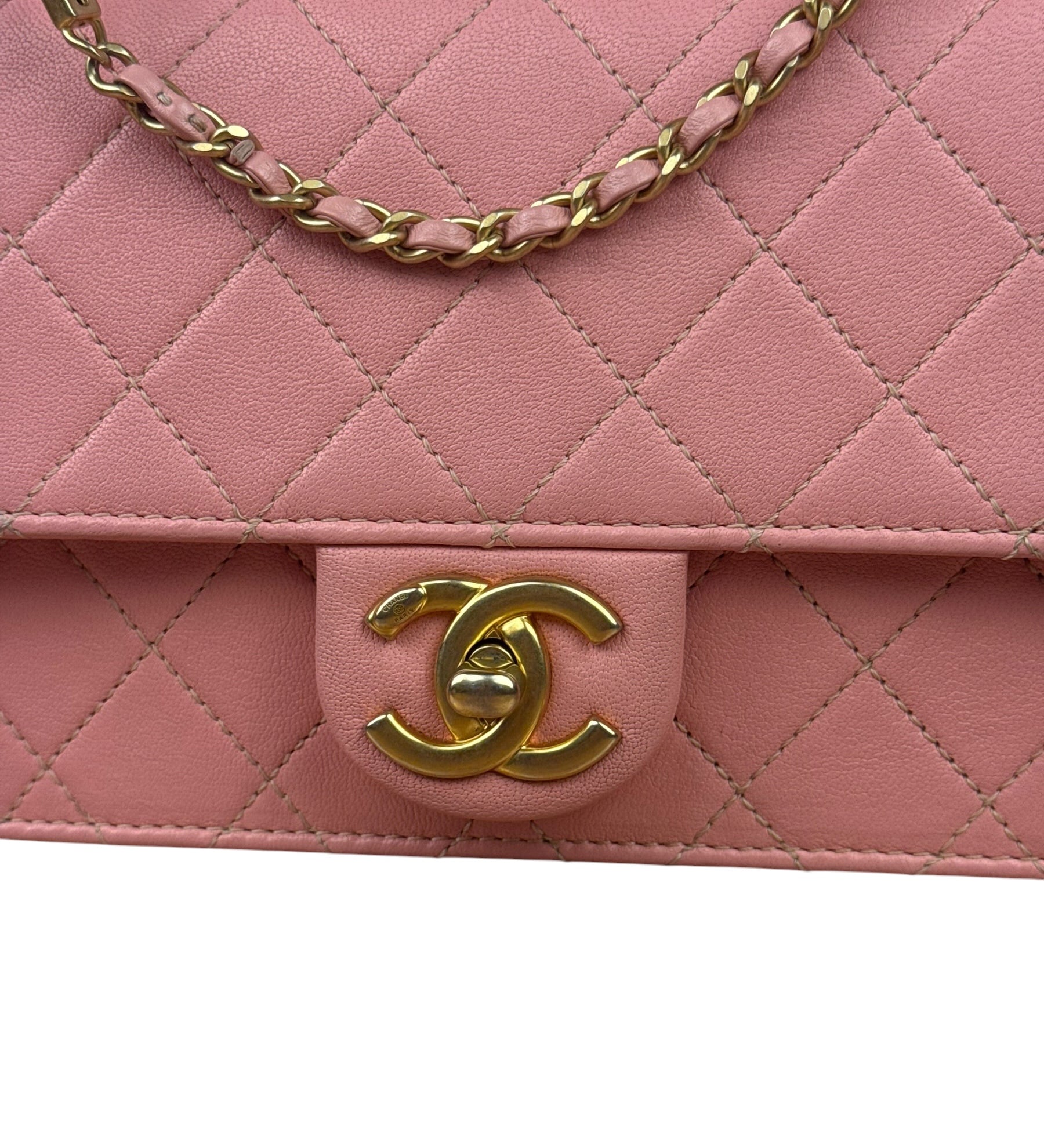 Chanel Pink Quilted Leather Pearl Chain Flap Bag 2019