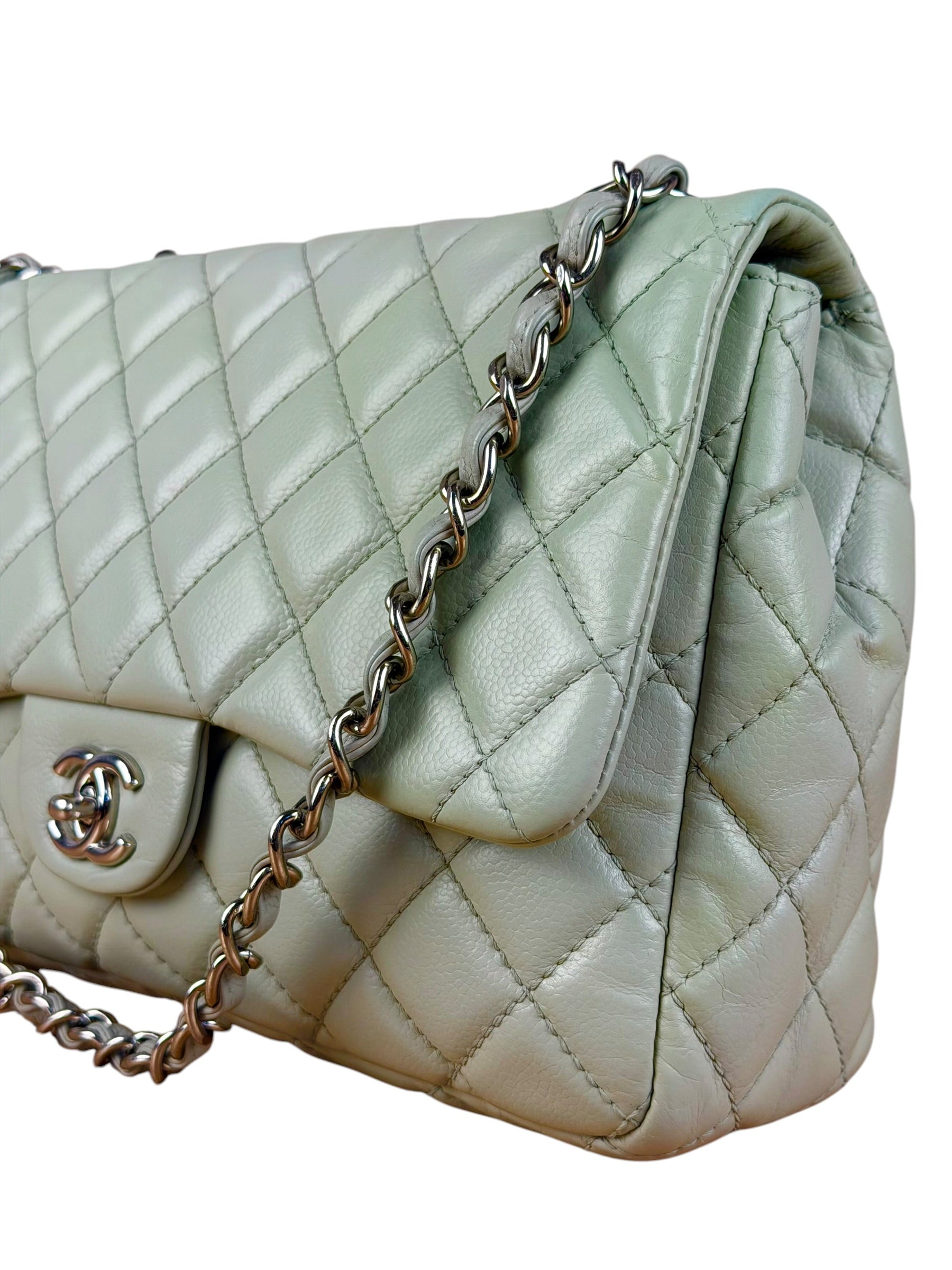 Chanel Light Sage Green Medium Classic Flap Shoulder Bag 2008