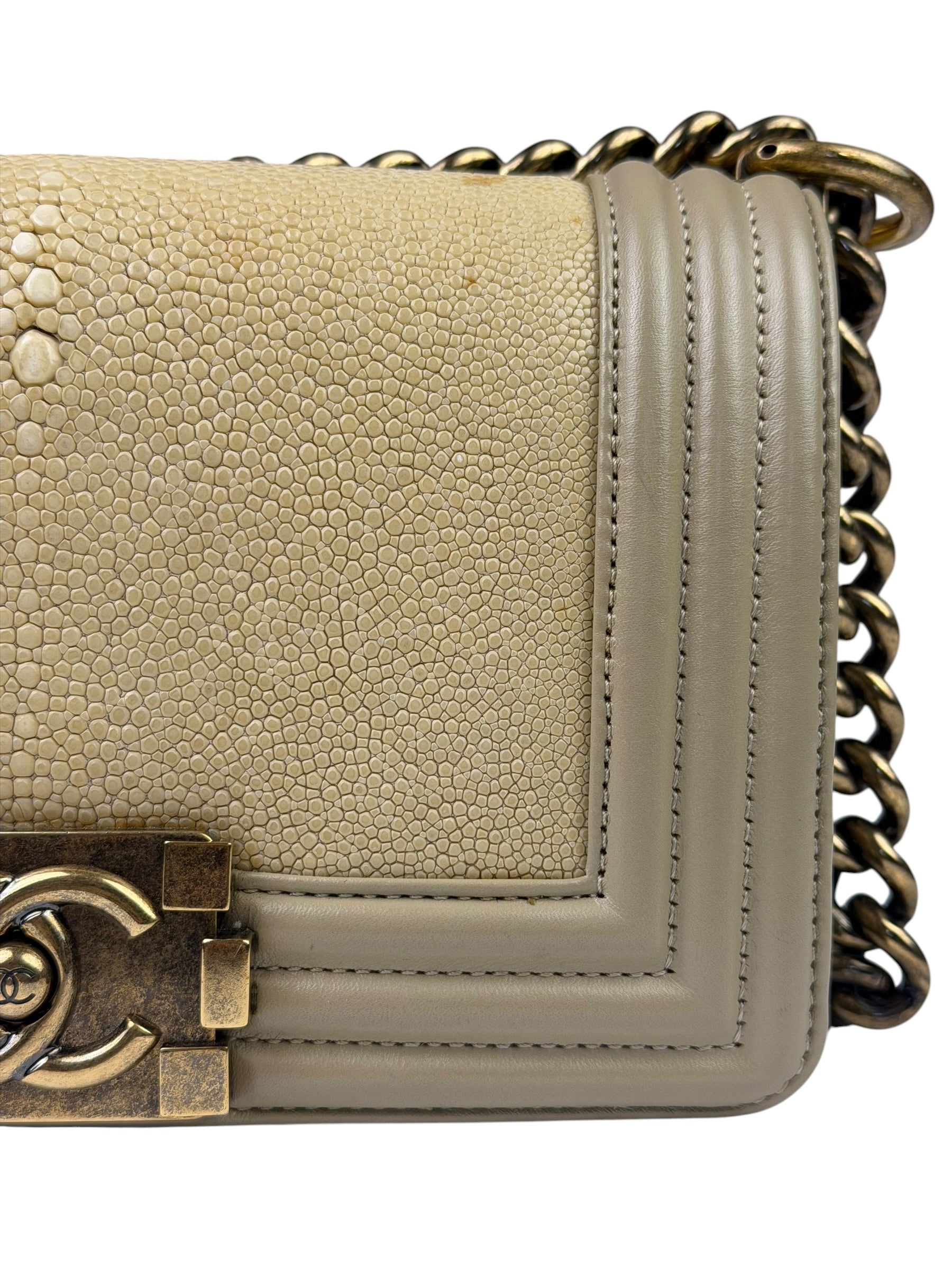 Chanel Beige Leather Boy Stingray Flap Bag 2013