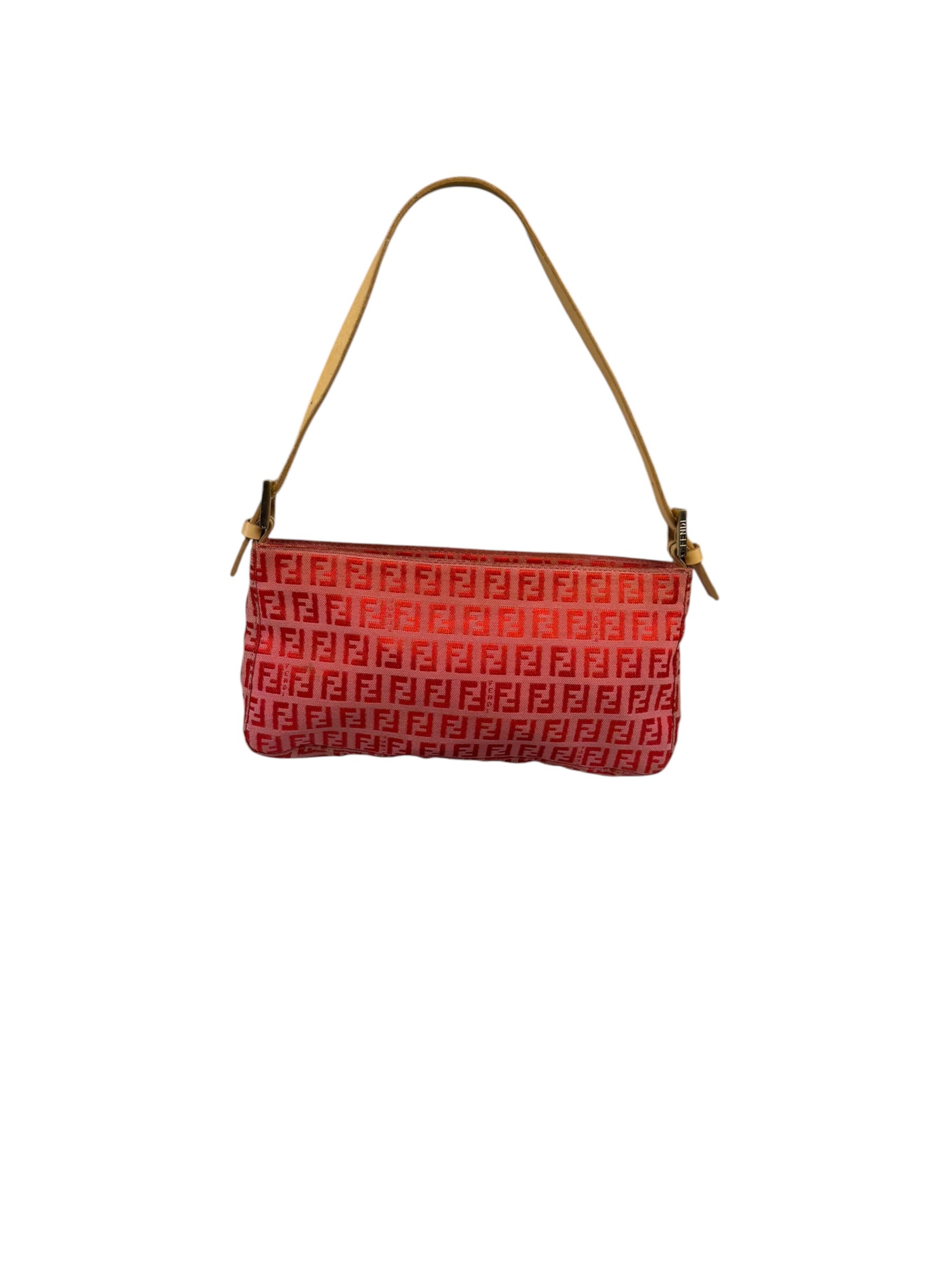 Fendi Pink/Red Zucca Leather Trim Pochette